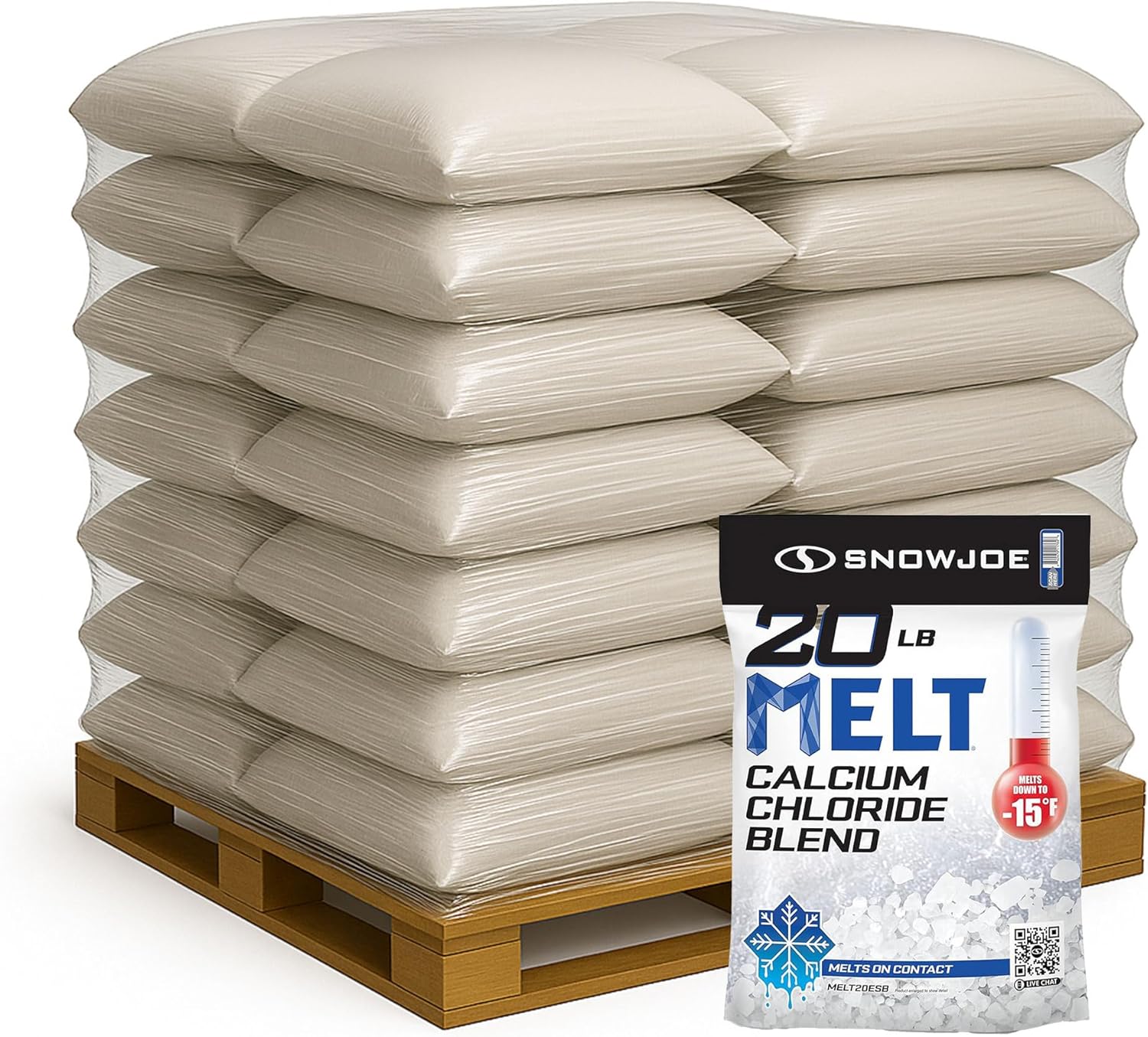 Snow Joe 100 Pack Calcium Chloride Blend Snow Ice Melt Fast-Acting Pellet-Form Deicer, 20 lb - Pet-Friendly Melter for Driveways, Roofs, Sidewalks & Stairs, Non-Tracking & Easy-Pour Pellets, MELT20ESB