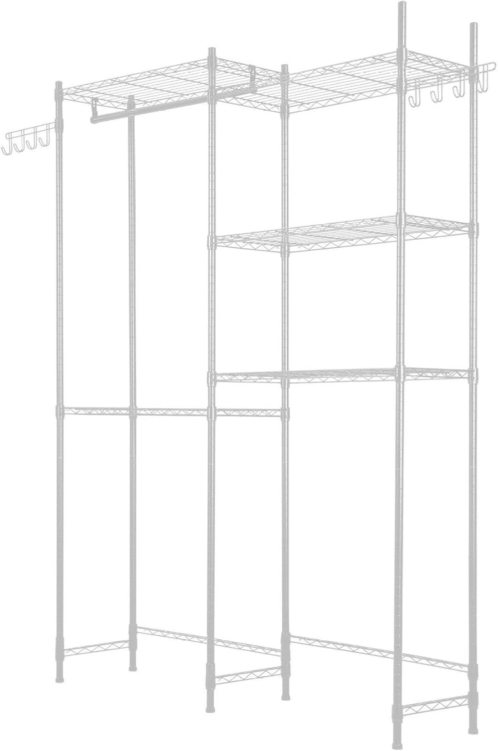 Over The Washer and Dryer Storage Shelf, 5 Tier Laundry Room Drying Rack with Hanger Rod and Hooks, Adjustable Over Washer and Dryer Shelves, Laundry Room Shelf Storage Space Saver, White