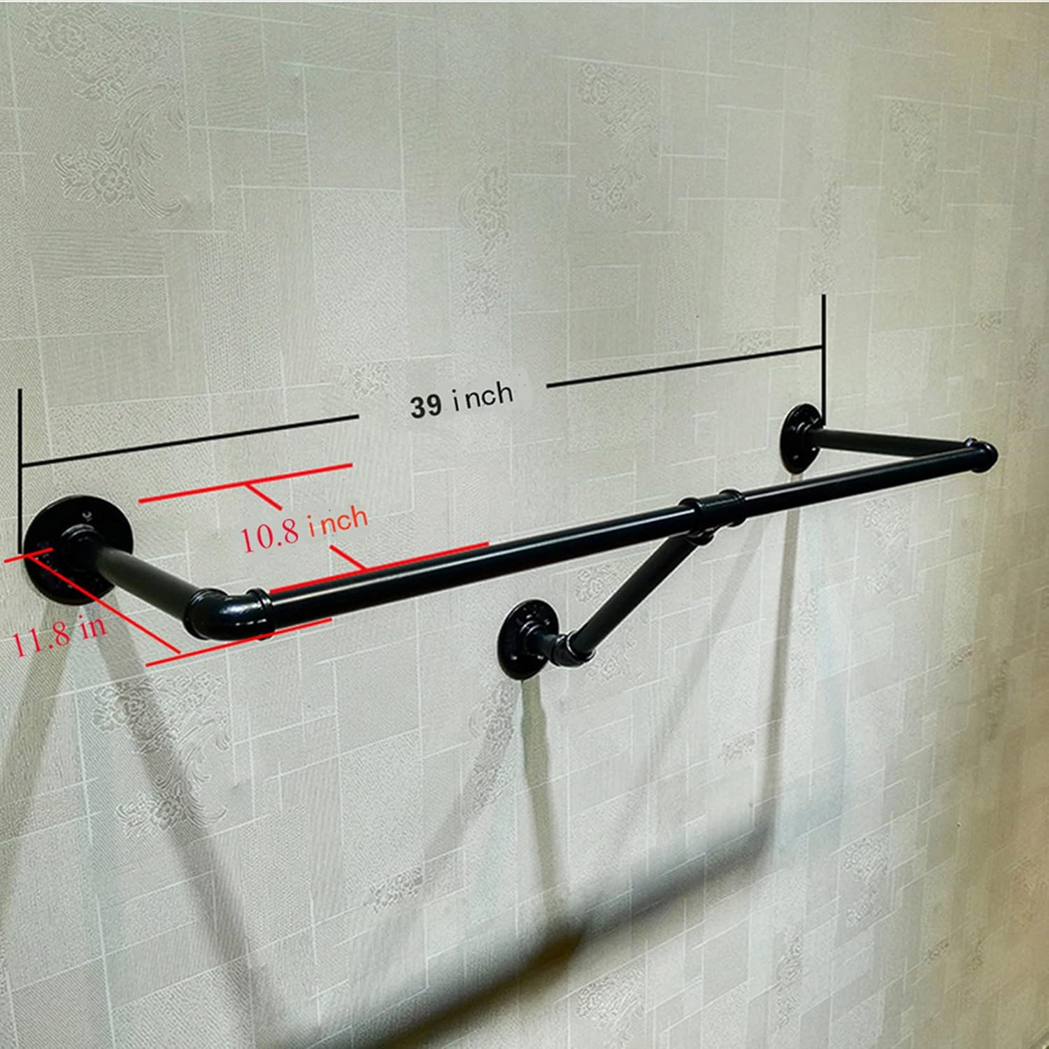 Industrial Vintage Pipe Wall Mounted Towel Clothing Hanging Shelves System,Laundry Room Type E Storage Rod,Metal Garment Rack for Clothes Retail Display Stand (39