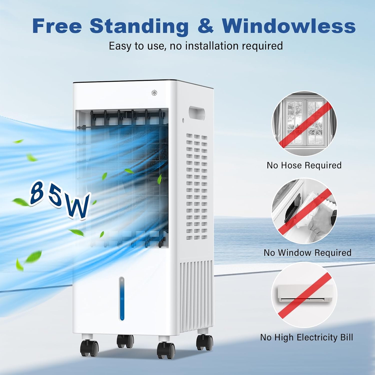 Portable Air Conditioners, 3-IN-1 Portable AC Unit w/2.6 Gal Tank for 24H Cooling, 4 Modes & 3 Speeds, Windowless Air Conditioner w/7.5H Timer, Smart Remote, Swamp Cooler Air Conditioner for Bedroom