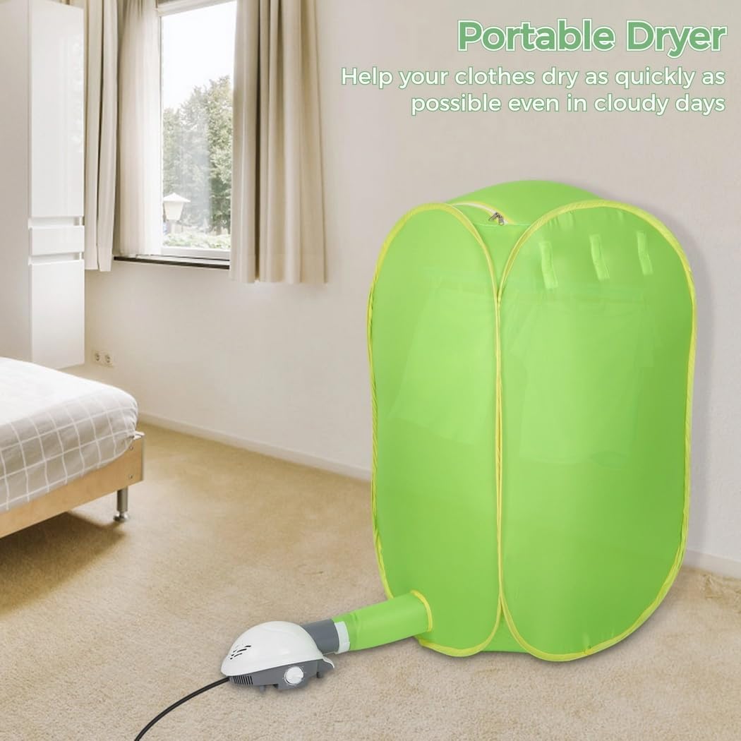 Foldable 800W Clothes Dryer, Portable Laundry Drying Machine with Quick Heating, Travel-Size Design, Green