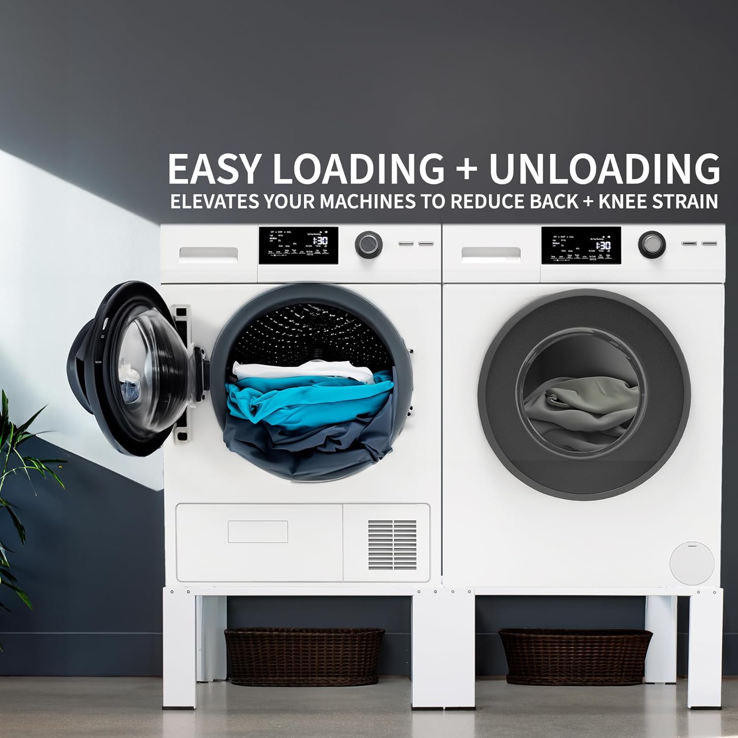 Life Finds Universal Laundry Dual Pedestal for Washer and Dryer Set, Washing Machine Stand, Dryer Base, White, LF-WDP01