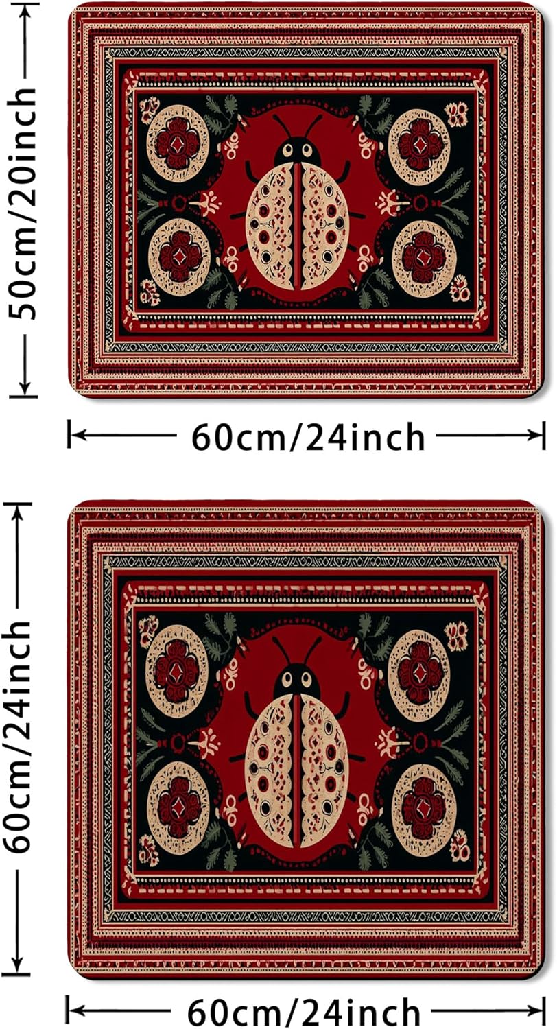 Ladybug Washer Dryer Top Protector Mat, Vintage Art Laundry Machine Dust Covers, Nature Inspired Rubber Anti-slip Waterproof Washer And Dryer Mats for Home 20x24 Inch
