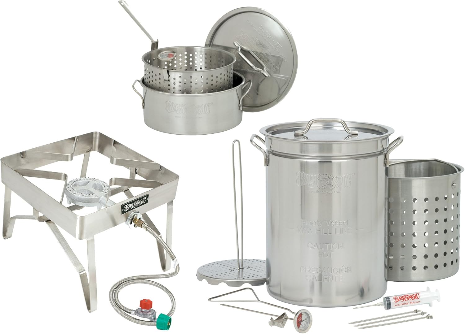 Bayou Classic 32 Quart Complete Stainless Steel Deluxe Turkey Fryer Kit With 10 Quart Fry Pot
