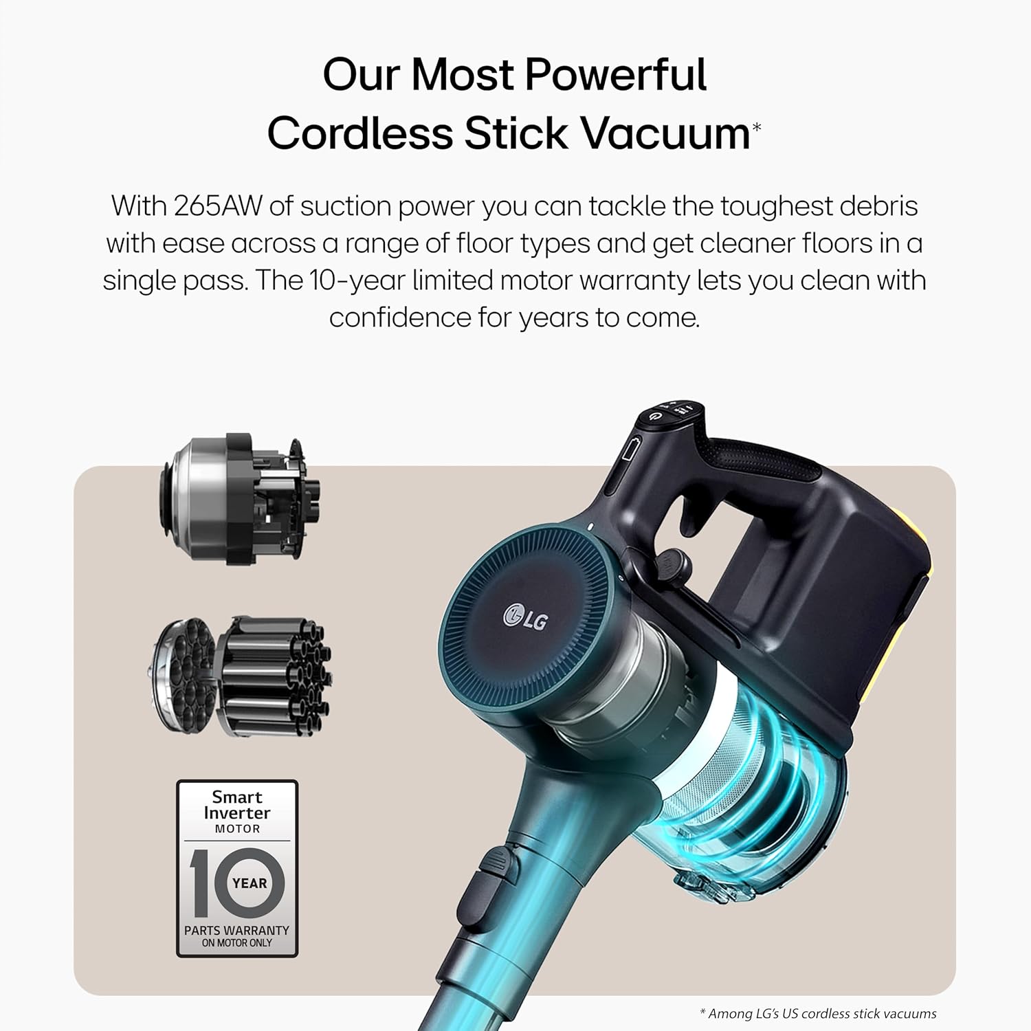 LG CordZero A949 - Cordless Stick Vacuum Cleaner with Auto-Empty Base, 200 Minute Runtime w/Extra Rechargeable Battery, Power Mop, Dual Floor Max, Lightweight, Cleaning for Carpet, Hardwood, Pet Hair