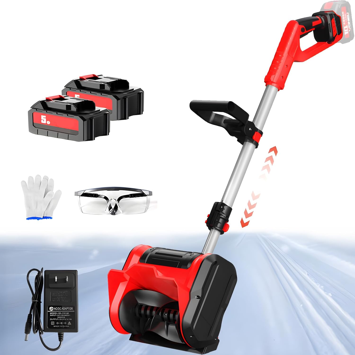 Cordless Snow Shovel, 20V Cordless Electric Snow Blower with Adjustable Front Handle&Telescopic Pole, Snow Thrower with 12in. Width, 6in. Depth for Patio Deck Driveway,1.5ah×2