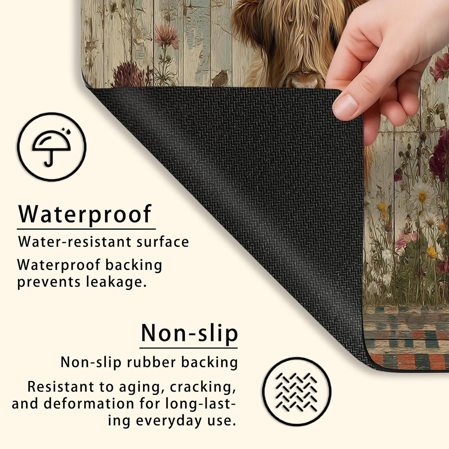 Highland Cow Washer Dryer Top Protector Mat, Vintage Rustic Floral Laundry Machine Dust Cover, Autumn Rubber Anti-slip Waterproof Mats for Home 20x24 Inch