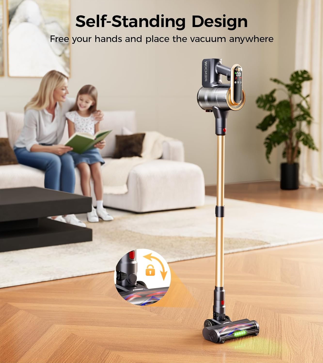 RENDOW Cordless Vacuum Cleaner, 550W 45Kpa Stick Vacuum, 65Mins Vacuum Cleaners for Home with LED Display, Self-Standing Anti-Tangle Lightweight Vacuum Cordless for Carpet Hardwood Floor