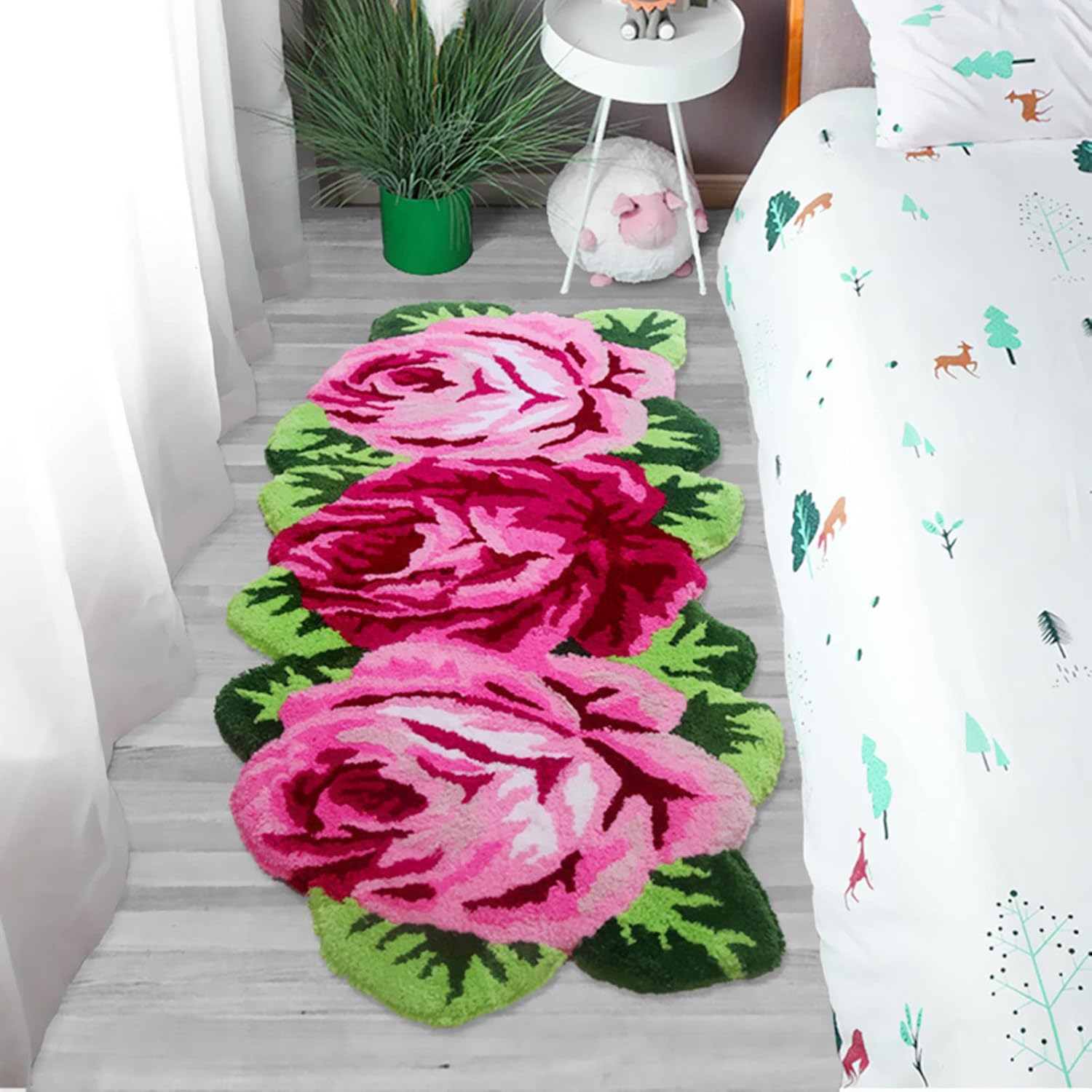 UKELER Laundry Room Rug 49.2x25.6 inch Pink Rose Flower Kitchen Area Rugs Non-Slip Absorbent Bathroom Rugs for Bathroom