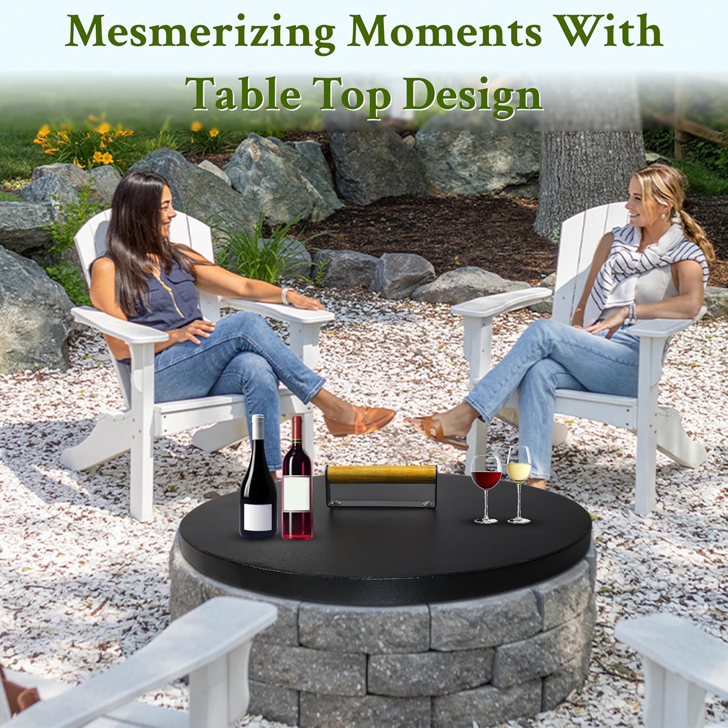 30” firepit lid Round for Inside up to 28” Gas fire Pit lid for Outdoor Fireplace Cover Lid - Steel fire Pit Metal Cover with Wooden Handle & Powder Coated Snuffer Lid for Round Patio Fire Pit Ring