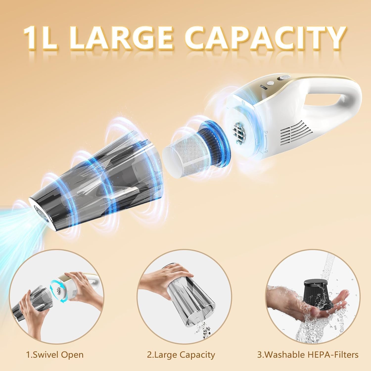 Handheld Vacuum Cordless, 16000Pa 160W Car Vacuum Cleaner with LED Screen,30Min Powerful Hand Held Vacuum Cleaner