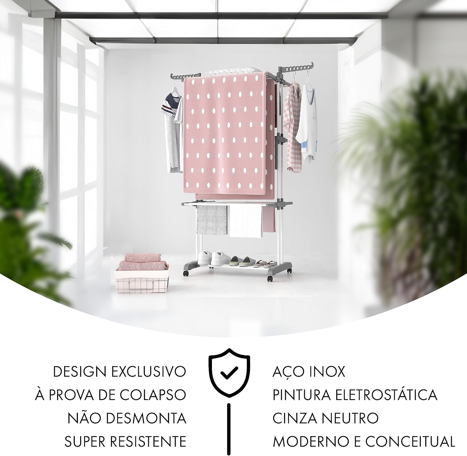 Drying Rack, Stainless Steel & Plastic, Space Saving Laundry Rack, 40lbs Capacity, Includes 2 Stainless Hangers for Underwear (White)