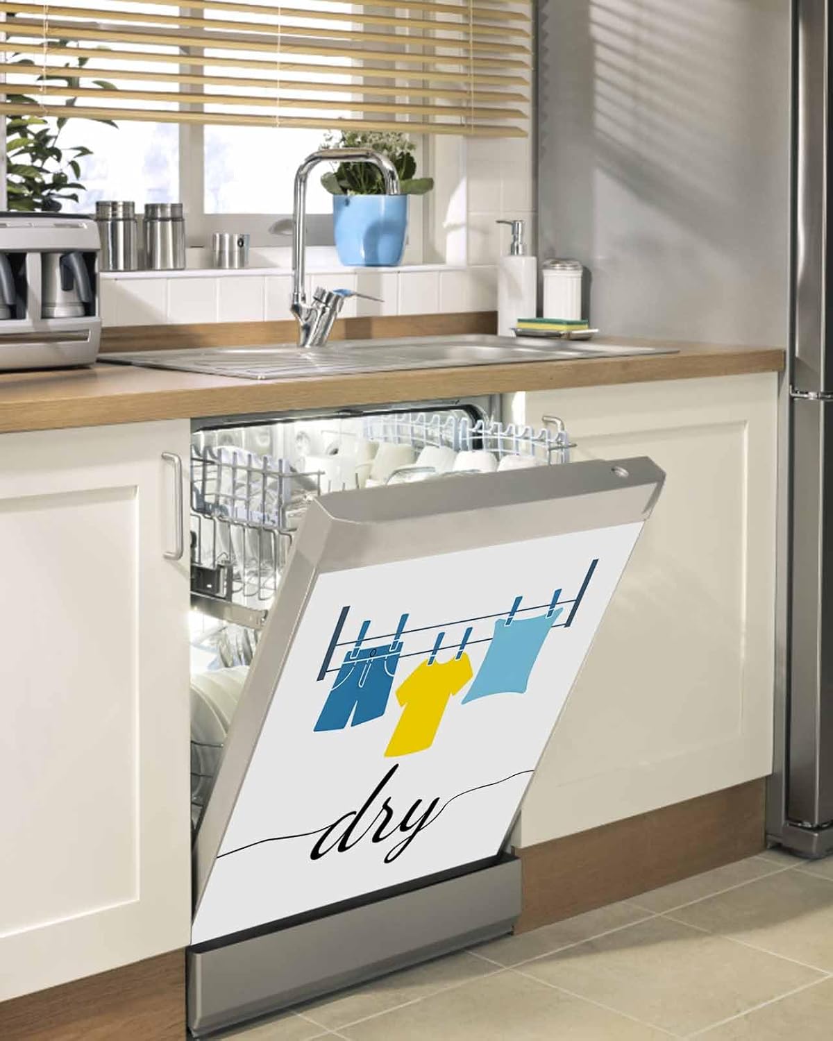 Dishwasher Magnet Cover, Laundry Room Dishwasher Lid Magnetic Kitchen Sticker, Modern Minimalist Drying Clothes Resuable Refrigerator Magnet Covers Panel Decal Fridge Kitchen Appliance 23''x26''