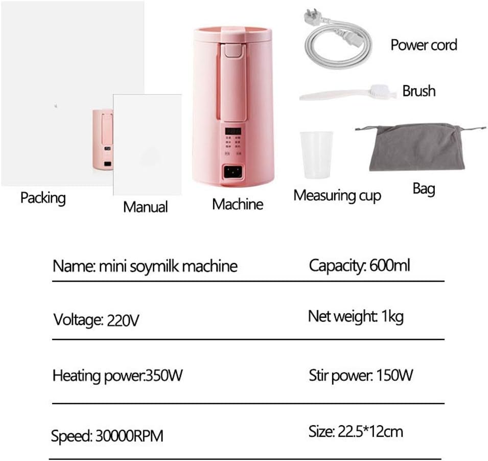 Electric Soymilk Machine Mini Heatable Soya-Bean Milk Juicer Blender Rice Paste Maker Filter-free with Steamer(Onecolor)