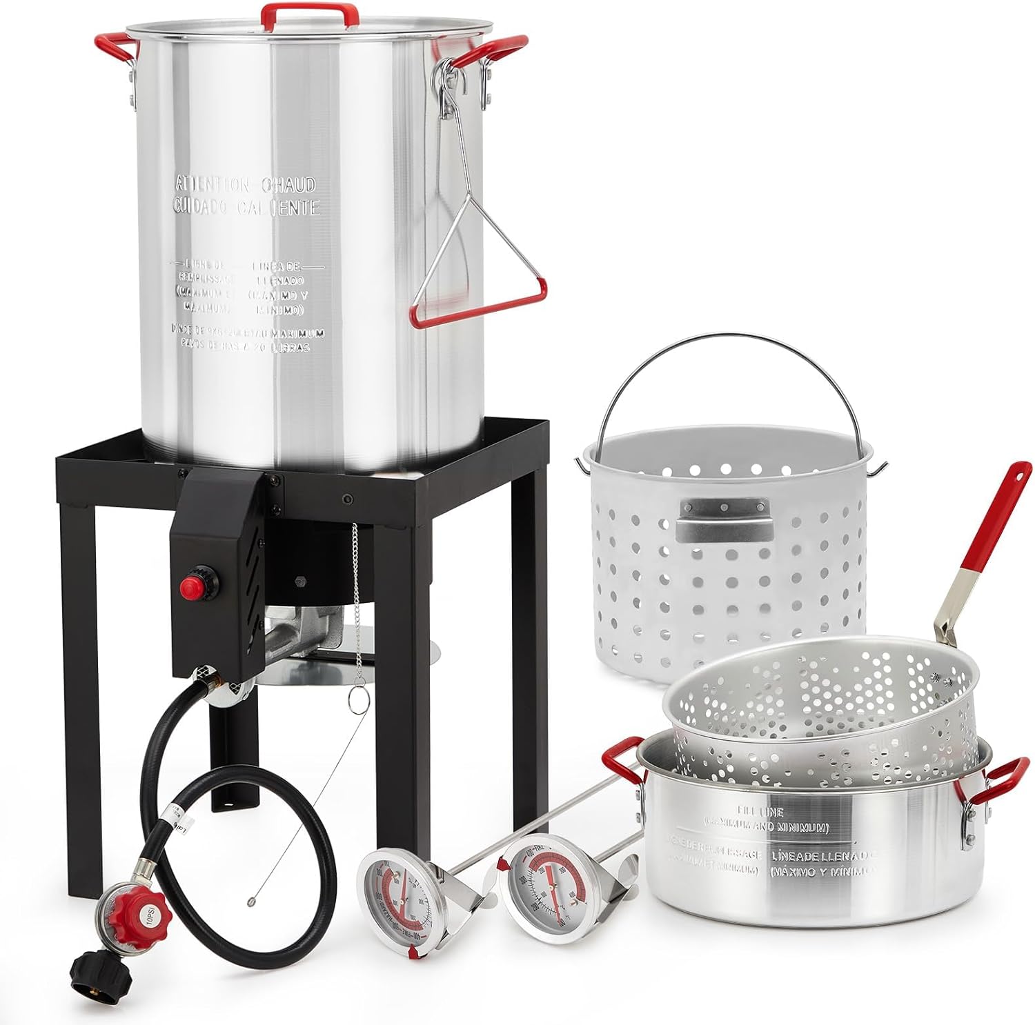 30QT Turkey Fryer, 10QT Fish Fryer Combo Kit, Aluminum Seafood Boil Steamer, Crawfish Boiler, Outdoor Fryer for Crab, Shrimp, Lobster, Black Fryer Kit With Basket & Stove Burner Stand
