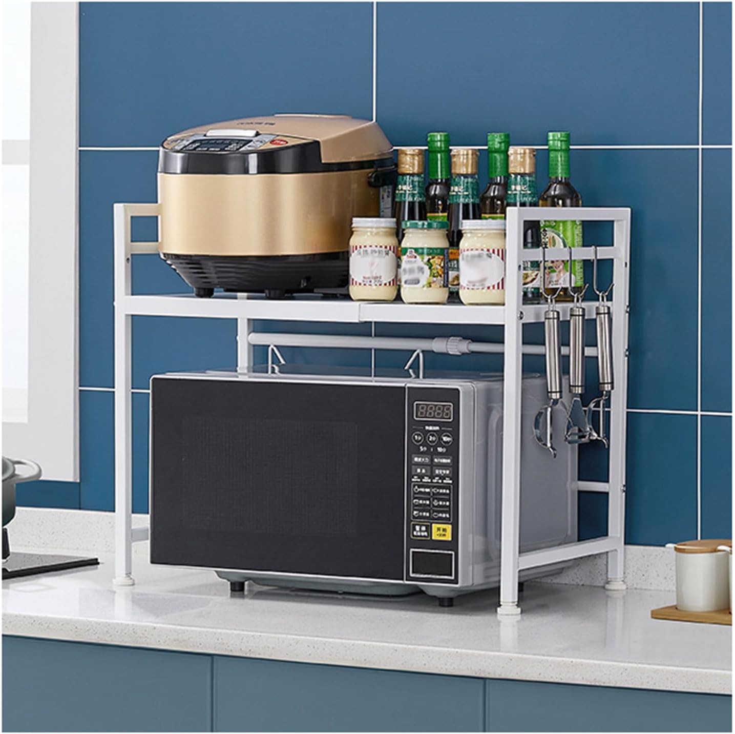 SepKus Adjustable Air Fryer Appliance Rack, Heavy Duty Stand Kitchen Counter Organizer, Small Appliance Organization, Pantry Shelf Organizers for Kitchen Counter Organization, White