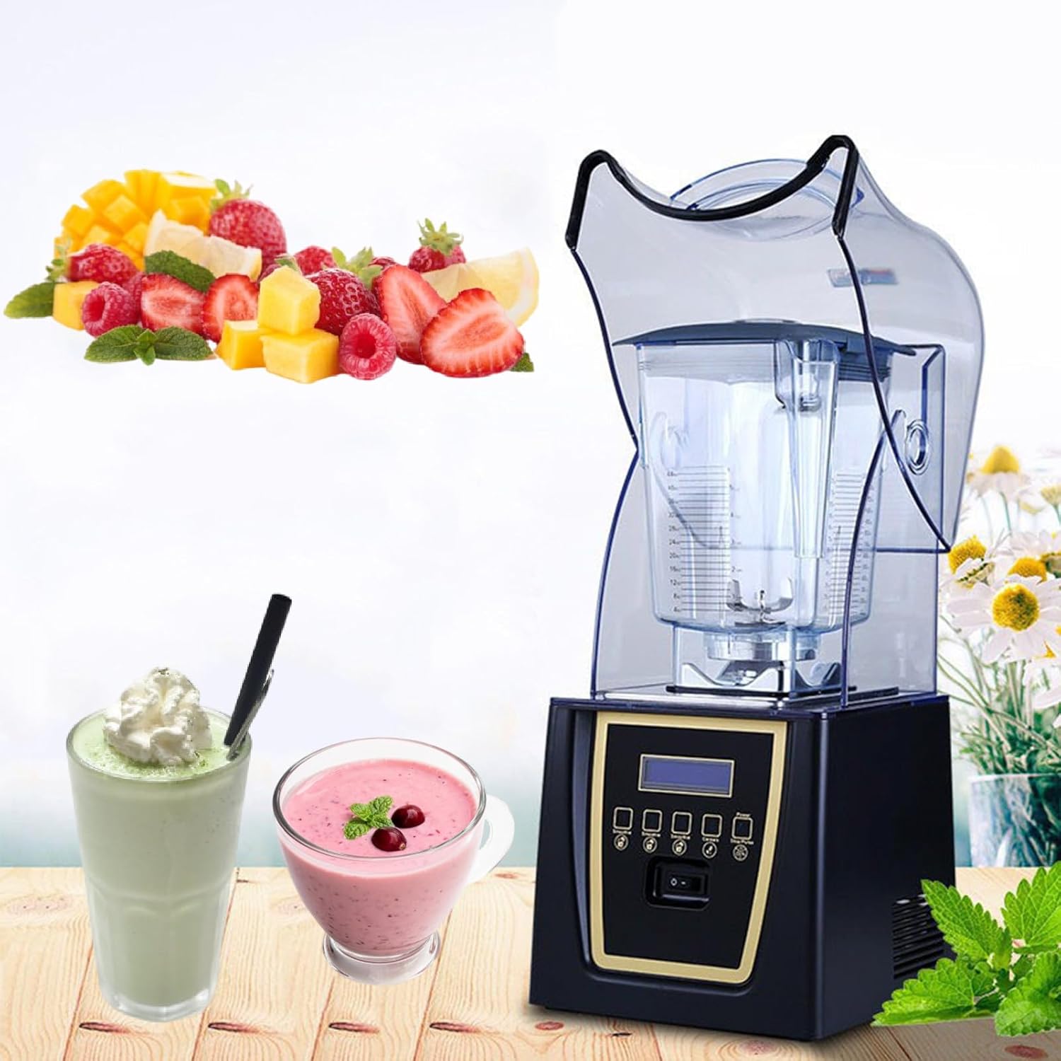 Commercial Professional Blender With Shield Quiet Sound Enclosure, 1800W Strong and Quiet Professional-Grade Power, Self-Cleaning,220V