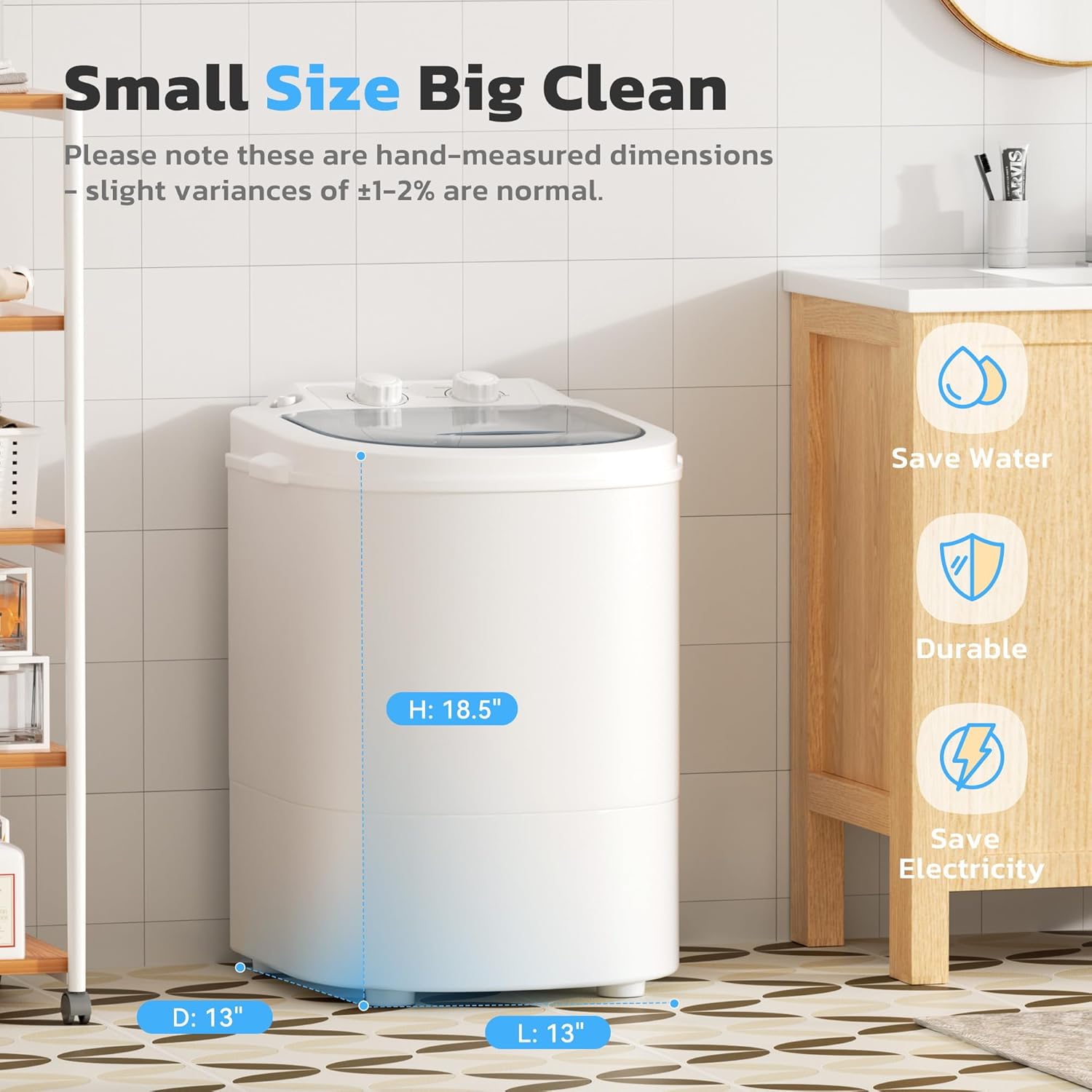 INTERGREAT Mini Portable Washing Machine, 5.5 Lbs Compact Mini Portable Washer, 110V Single Tub Laundry Washer Machine for Apartments, Dorms, Traveling, RV, Grey