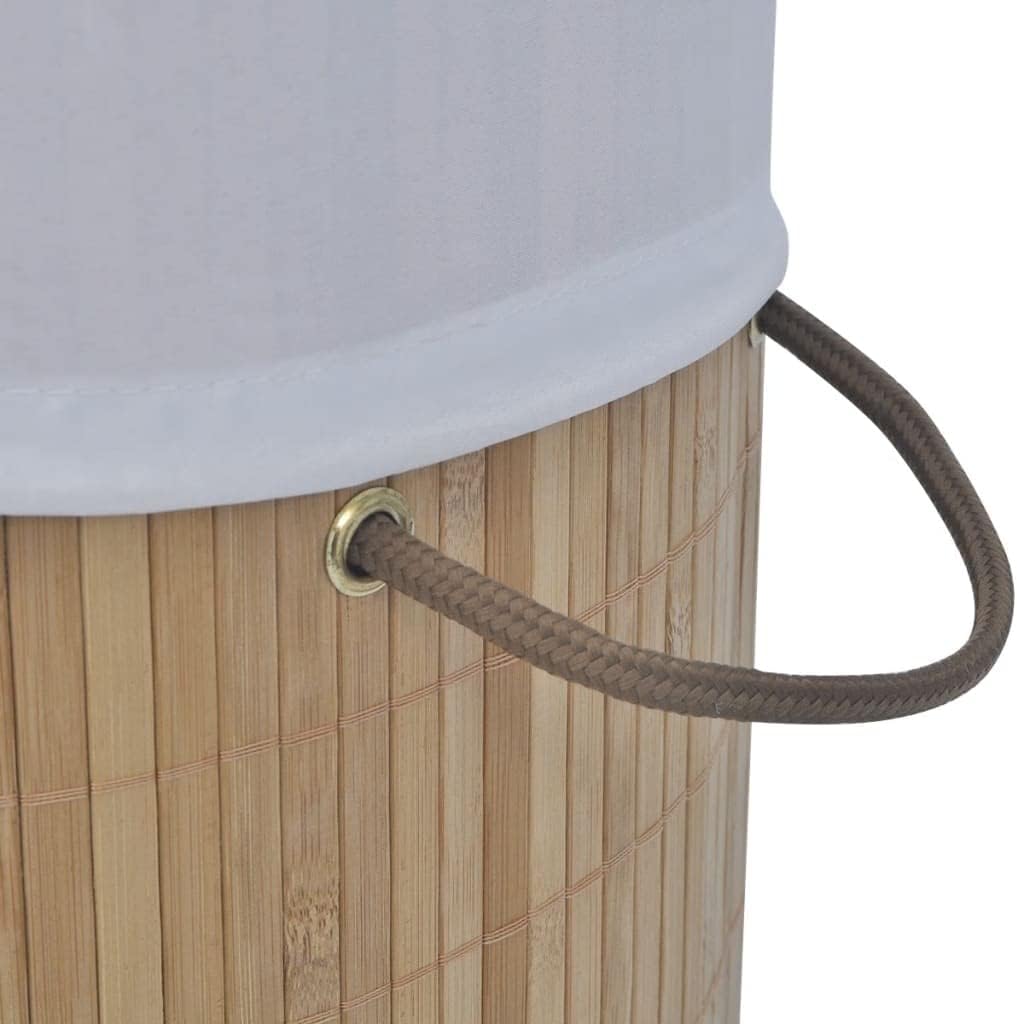 Bamboo Laundry Bin Round Natural with Removable Polyester Liner and Foldable Design for Home Organization and Storage