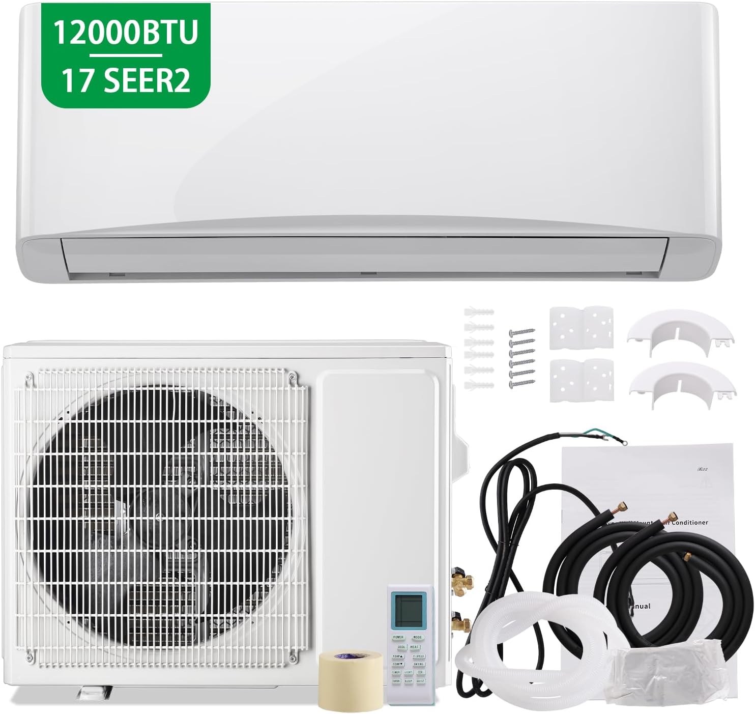 12000BTU Mini Split Air Conditioner& Heater, 17 SEER2 Energy Saving 115V AC Units Cools Rooms up to 750 Sq. Ft Installation Kit Included, White