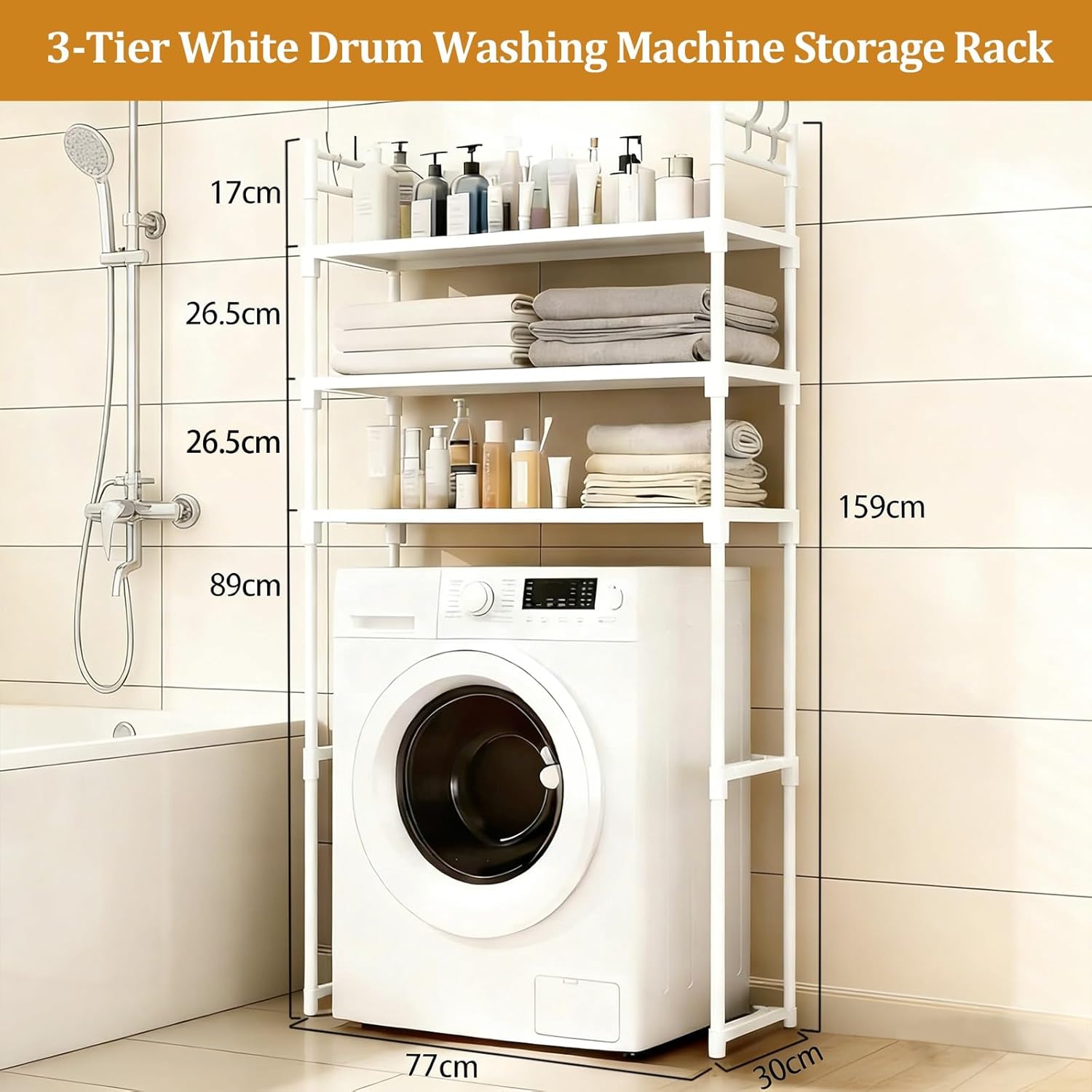 Over Washer and Dryer Shelf – Dual-Appliance Laundry Room Organizer for Supplies & Linens(White)