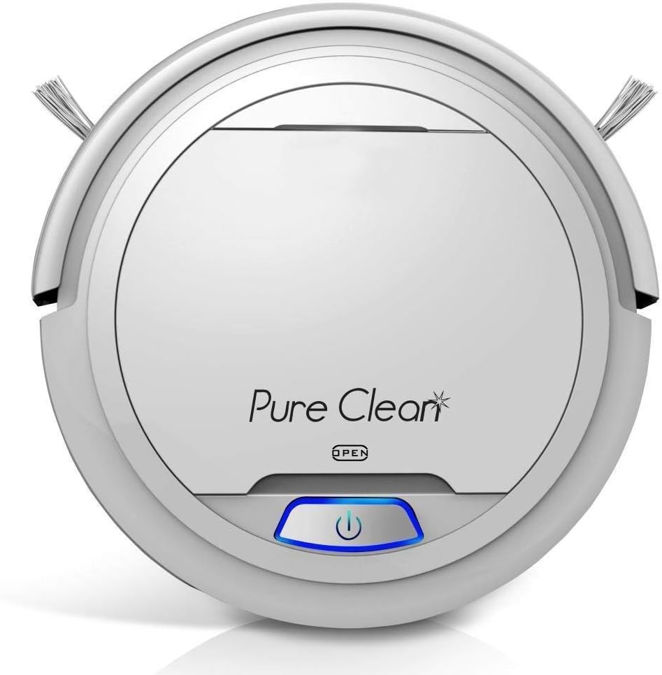 Pure Clean Automatic Robot Vacuum - Robotic Auto Home Cleaning for Clean Carpet Hardwood Floor - Cleaner Bot Self Detects Stairs - HEPA Filter - PUCRC25 (White) (Renewed)