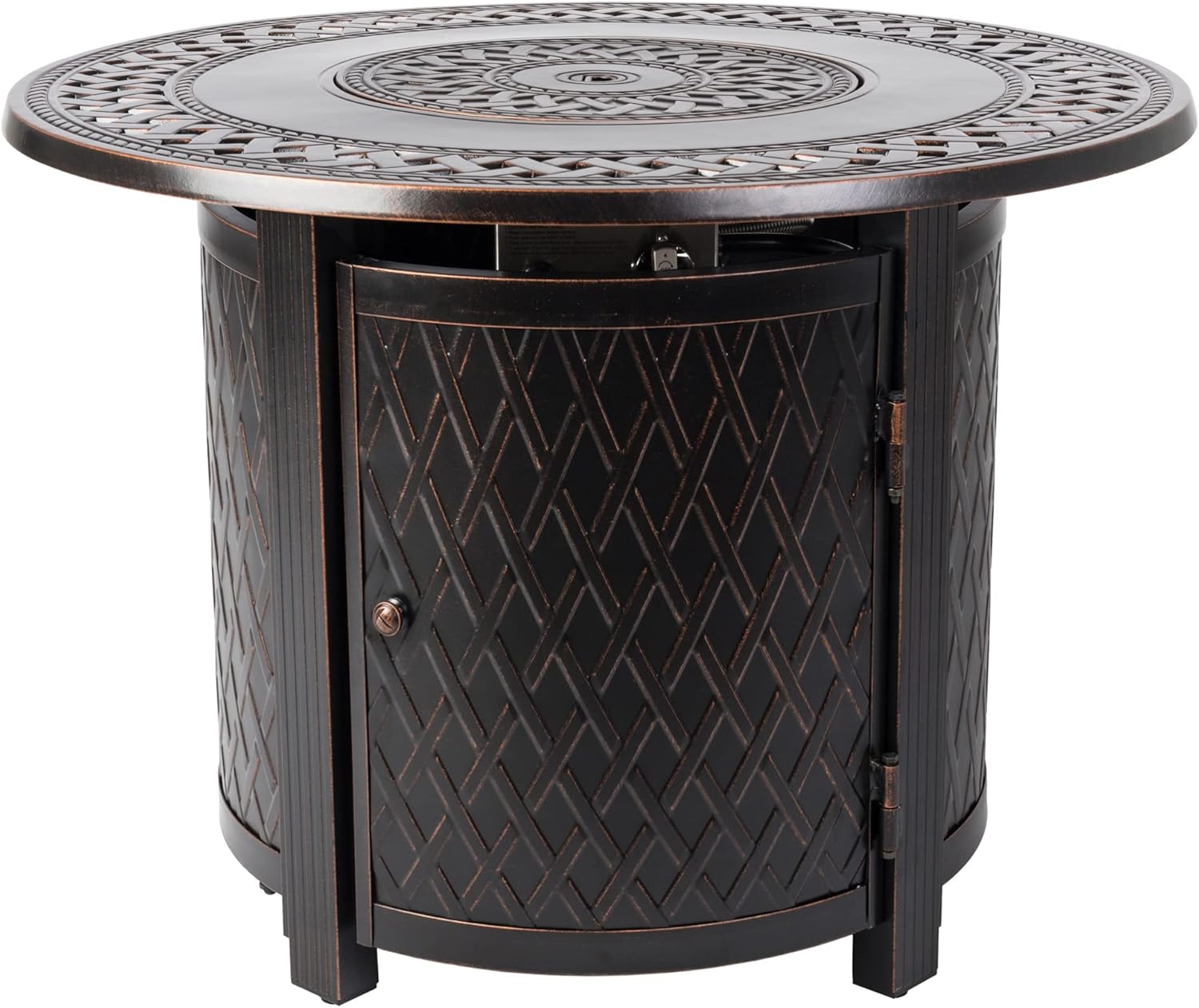 Wagner Woven Aluminum Convertible Gas Fire Pit Table 37,000 BTU Multi-Functional Outdoor with Fire Bowl Lid, Nylon Weather Cover & Clear Fire Glass - Bronze Finish - Round - 34
