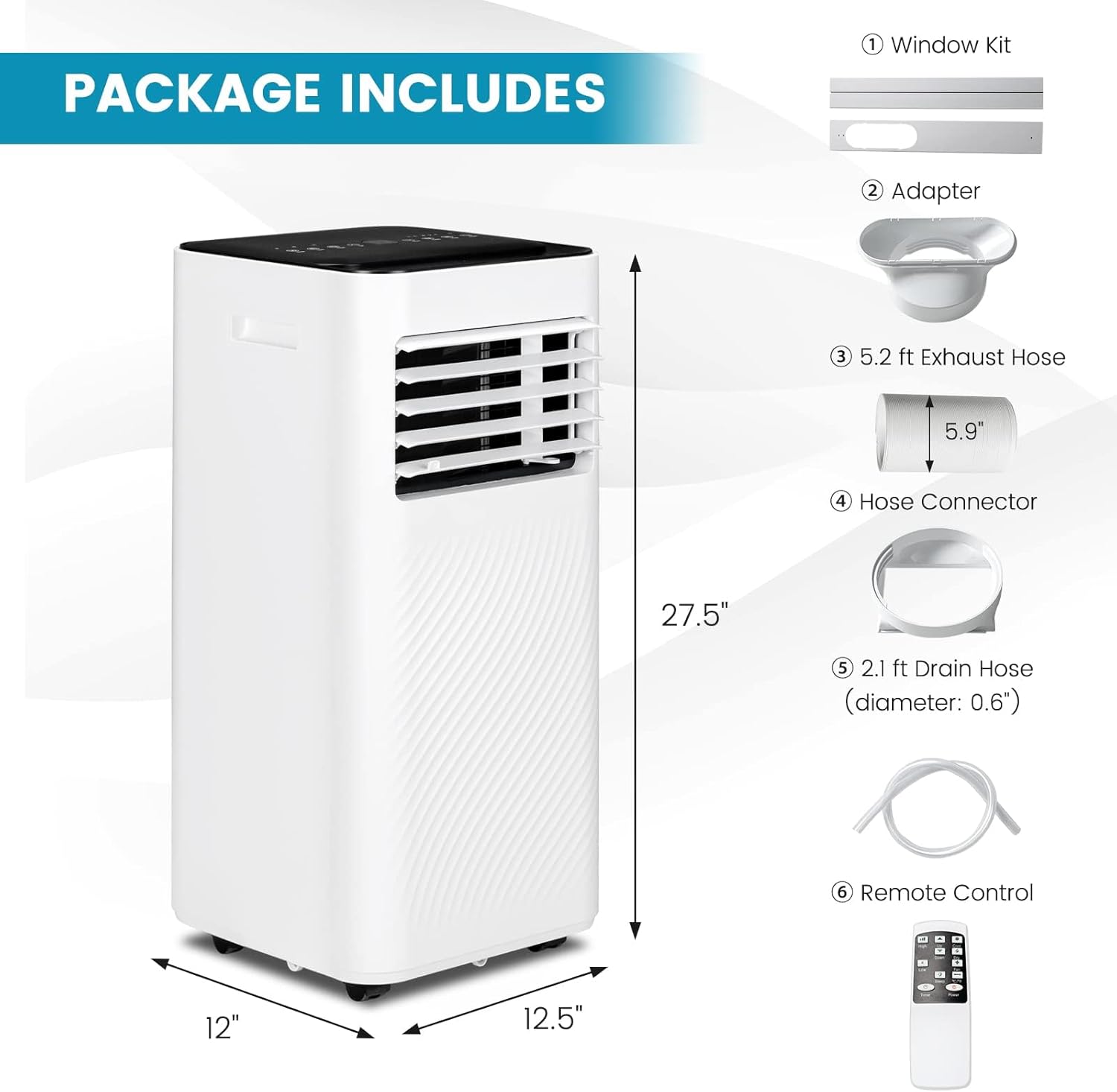 DORTALA Portable Air Conditioners 8000 BTU, 3 in 1 AC Cooling Unit with Remote Control, Dehumidifier, 24H Timer, Window Kit, Personal Standing AC for Bedroom, Dorm,White+Black