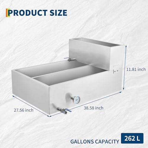 Maple Syrup Evaporator Pan - Stainless Steel, 22.4 Gal, 2 Valves & Thermometer,Upgraded Seamless Welding Technology - for Home & Outdoor(24x36x18.5 Inch)