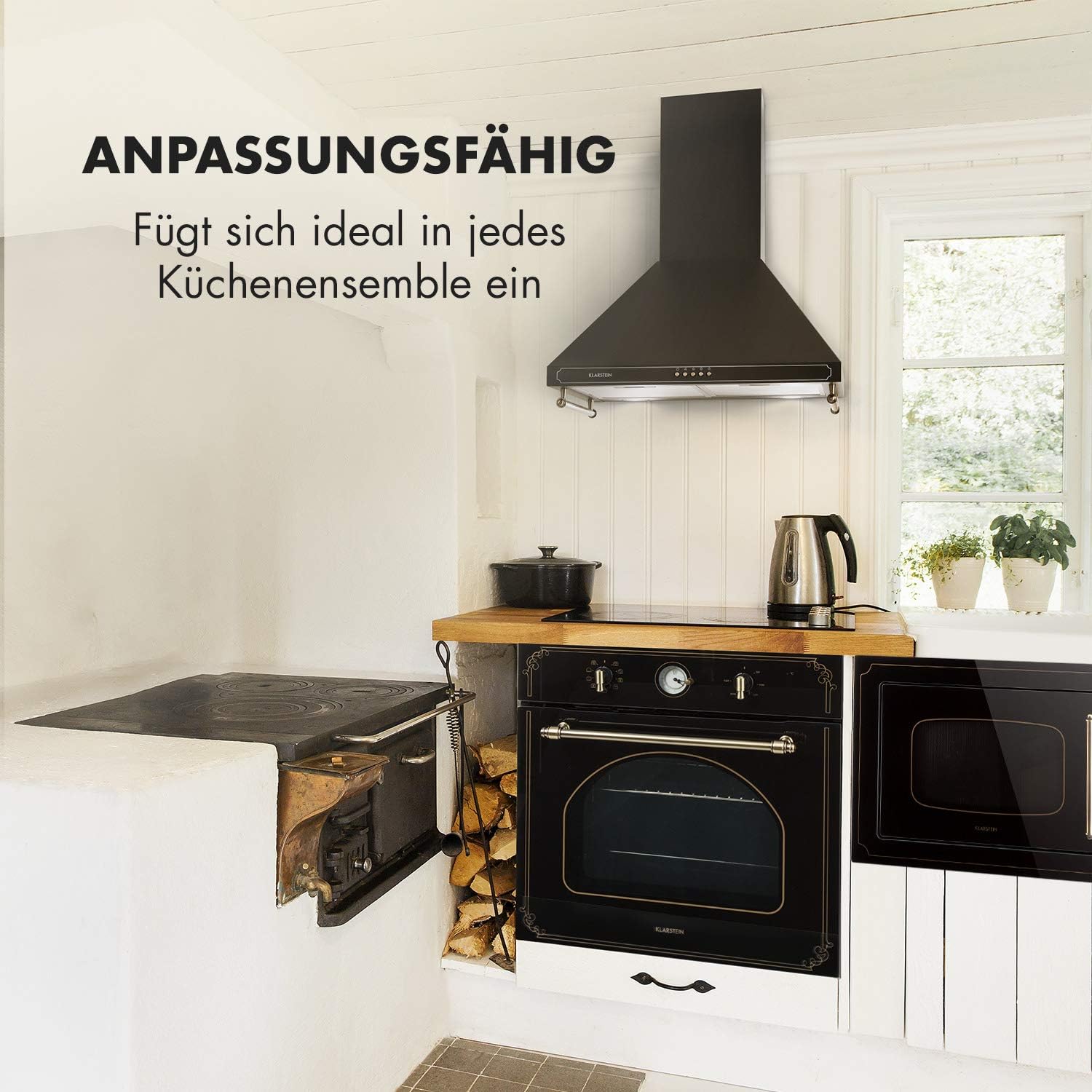 Klarstein Victoria 25 Built-in Microwave, Retro Design, 25L, 900W Microwave/1000W Grill Power, 2 Functions, Stainless Steel, Mounting Frame, Black