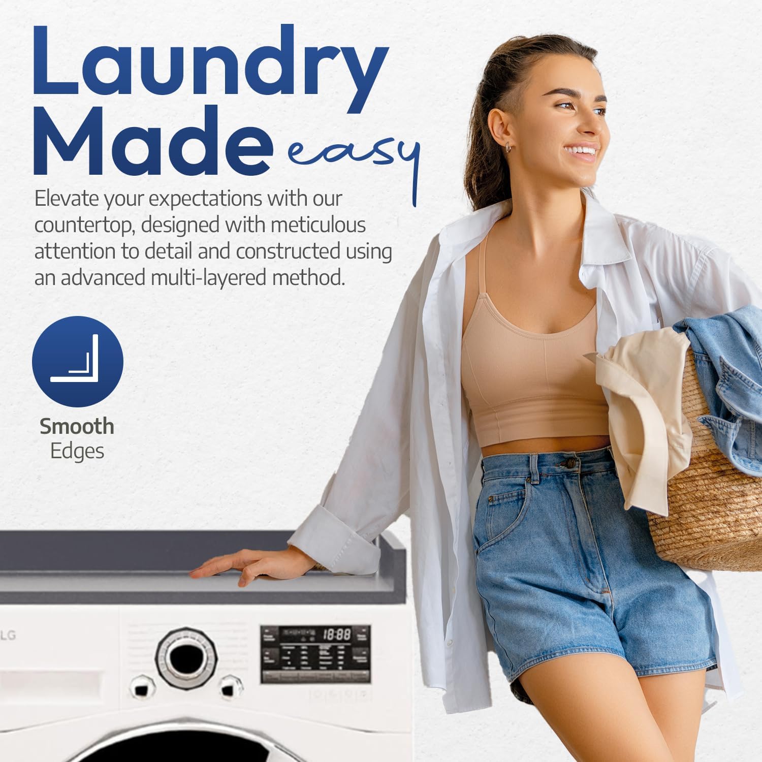 OfficeSimpli Washer Dryer Countertop, Made in USA, Non-Slip Pads, Easy Clean, Laundry Room Essentials and Decor, Washer Dryer Wood Top for Organization (Slate Grey, Standard (27.5