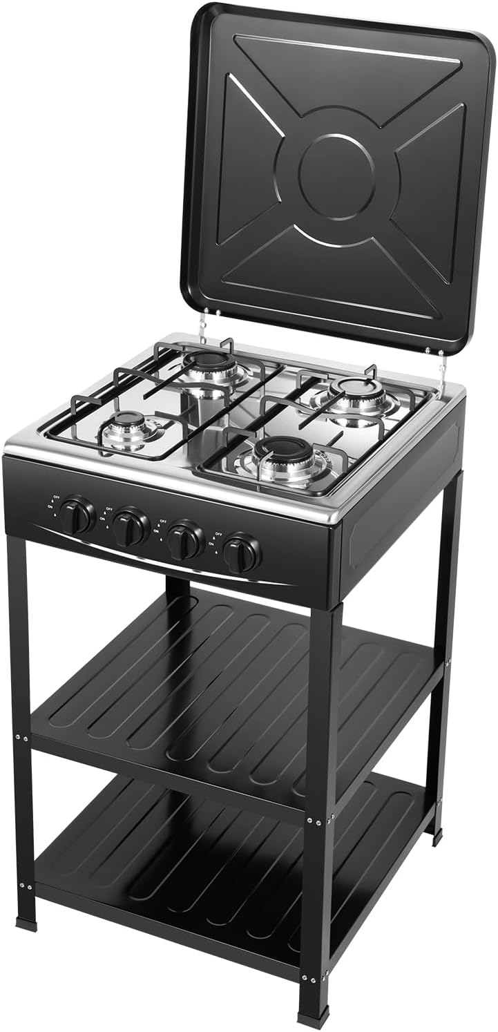 4-Burner Propane Gas Stove, Portable Gas Cooker with Removable Storage Stand, Outdoor Bbq Grill Camping Stove, 300000 BTU Stove Propane for Outdoor Cooking, Cafeteria, Apartment