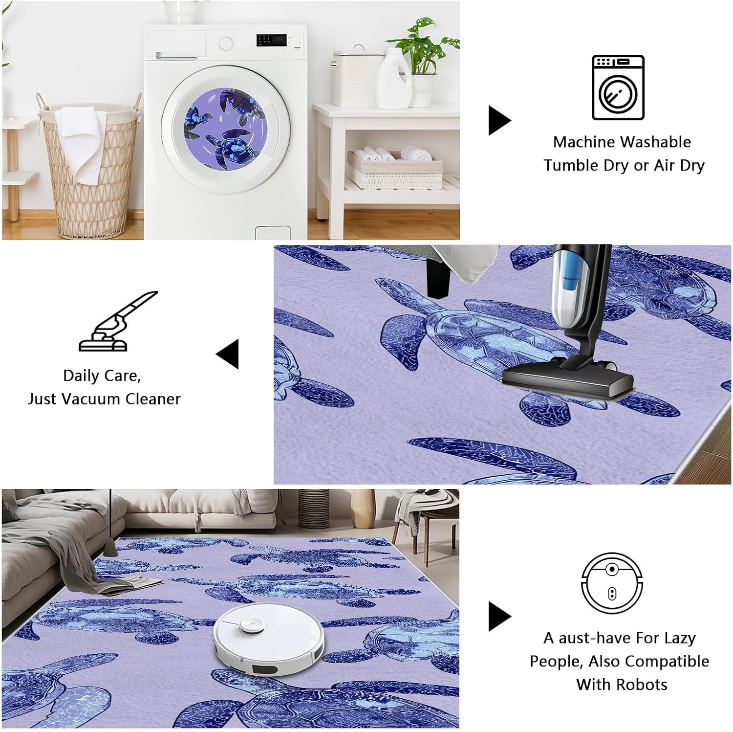 Hallway Runner Rug 3x12 Washable Rugs, Marine Life Turtle Purple Non Slip Runner Rug Floor Carpet Abstract Turtle Kitchen Mat for Hallways Entryway Laundry Room Bathroom Rugs