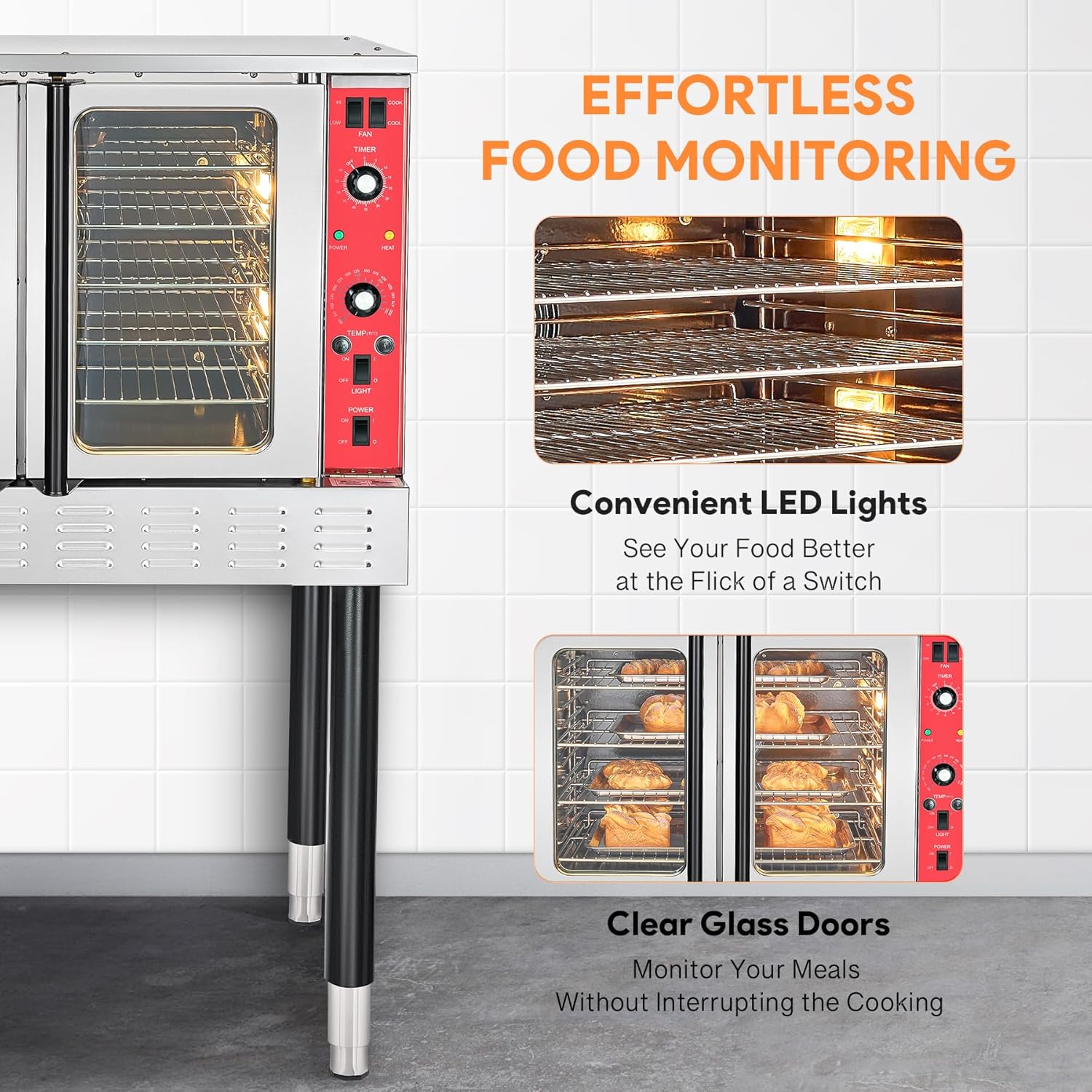 Commercial Convection Oven, Single Deck Electric Convection Oven with 10 kW Power, 7 cu ft Capacity, 38