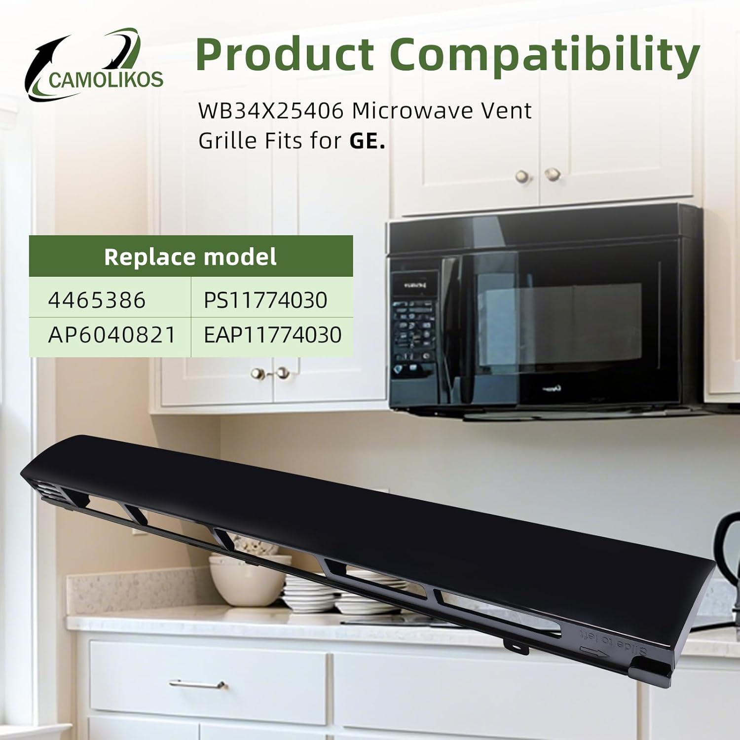 WB34X25406 Microwave Vent Grille Fits for GE WB34X25406 Top Vent Grille Replacement 4465386 AP6040821 PS11774030 EAP11774030 (Black 1PC)