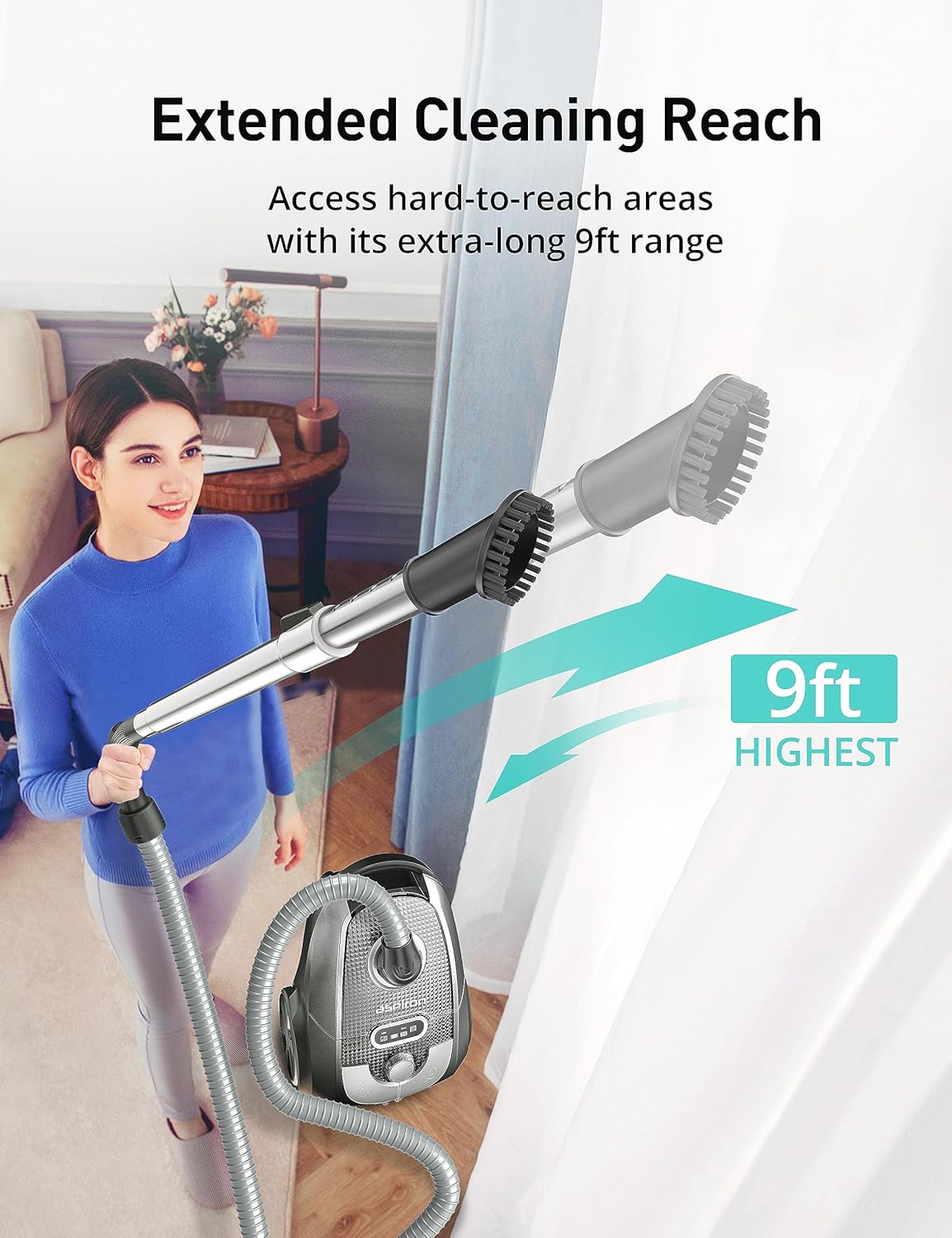 Aspiron Bagged Canister Vacuum Cleaner, Grey