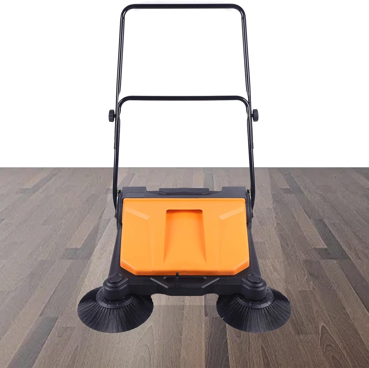 Walk Behind Hand Push Floor Sweeper, Commercial Floor Sweeper with 15L Dust Box, 26.8inch Sweeping Width, Foldable Floor Sweeping Cleaning Machine for Walkway, Yard, Garage, Airports