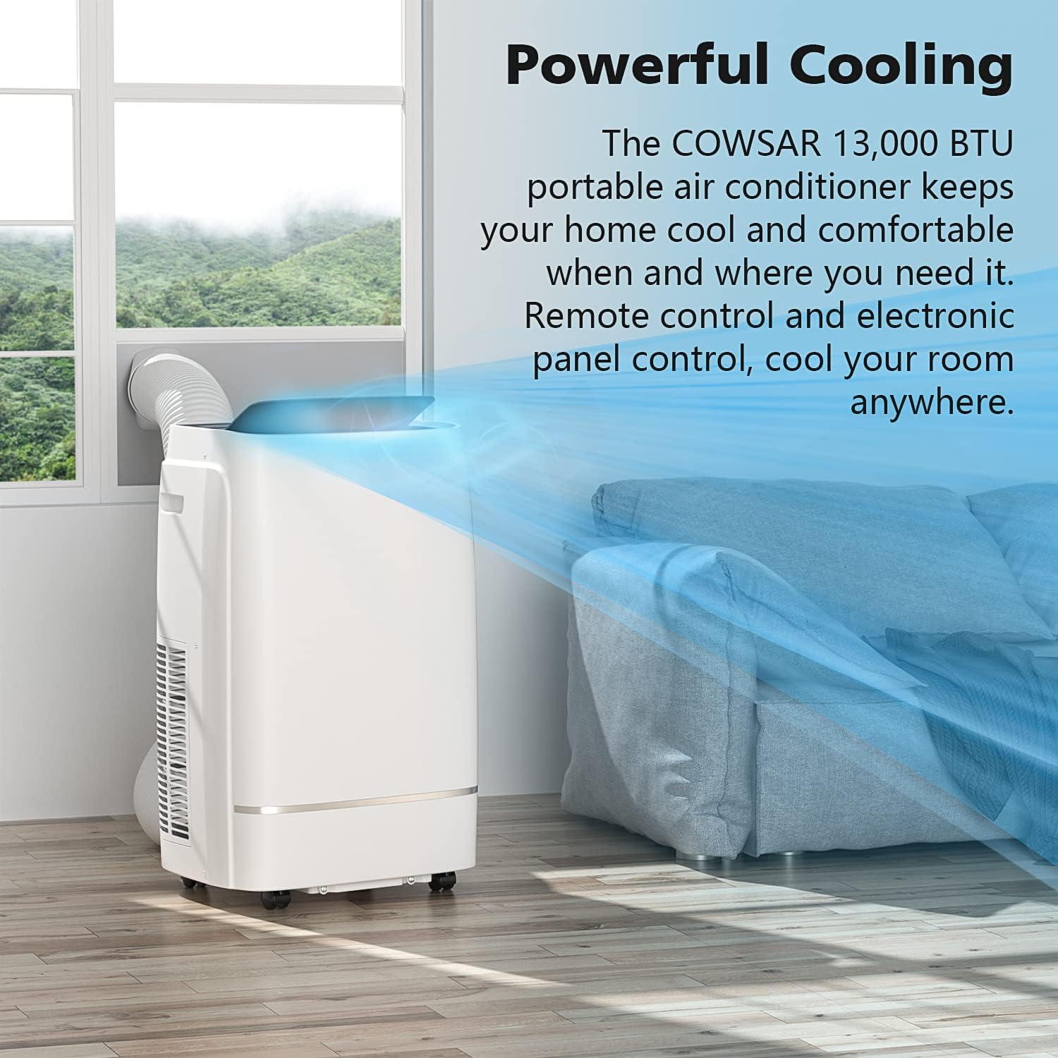 COWSAR 13000 BTU Portable Air Conditioner 4-IN-1 Portable AC Unit 24H Timer Room Air Conditioners 450 Sq.Ft. Coverage ＜53dB Portable Air Conditioners for 1 Room