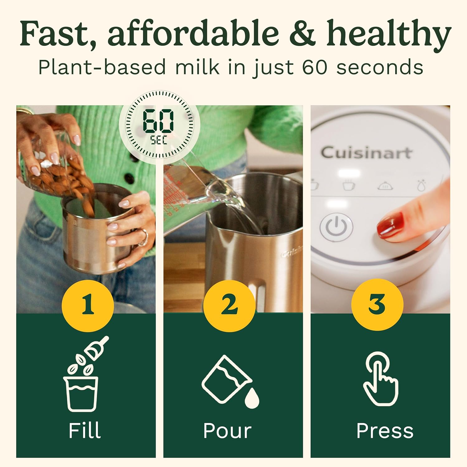 Cuisinart NutSmart 50 Oz Nut Milk Maker Machine Makes Milk in 60 Seconds, Easy to Use and Clean, Perfect for Almond Milk, Soy Milk, Oat Milk, Made with BPA Free Stainless Steel