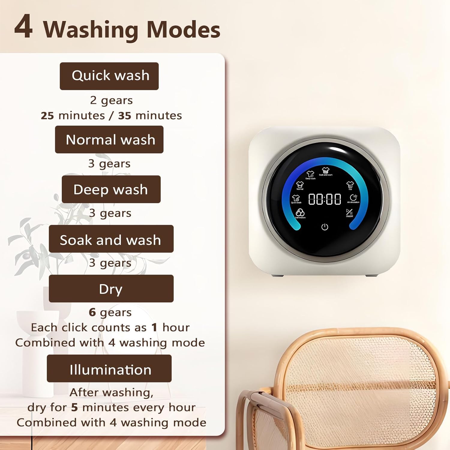 BANGBANGJI 2-in-1 Mini Portable Washer and Dryer Combo, 3.5L Compact Dryer, with LCD Control Panel, Washing Capacity 0.3kg for Small Items of Clothing, Underwear, and Socks Desktop
