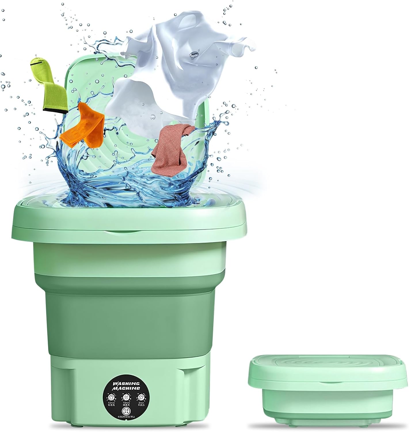 Portable Washing Machine, Foldable Mini Washing Machine with 3 Modes Deep Cleaning of Underwear, Small Clothes and Socks, Small Collapsible Laundry Washer for Apartments, Camping, Travel (Green)