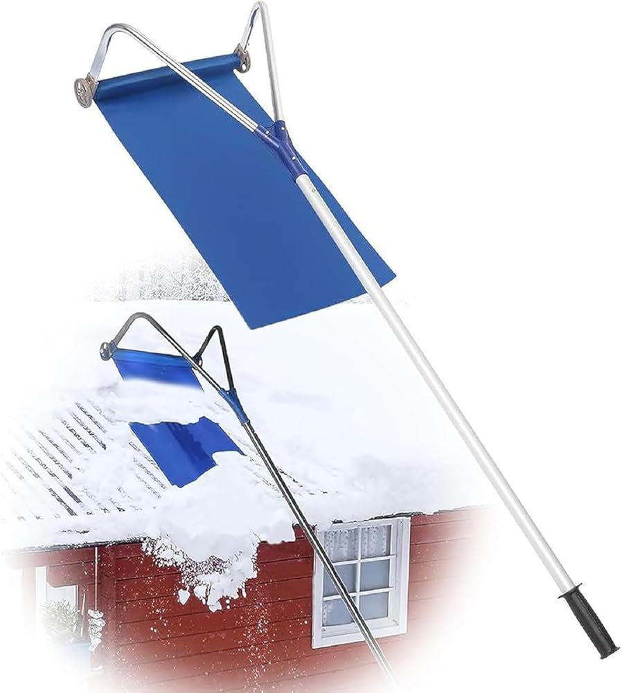 21ft Adjustable Snow Roof Rake,Aluminum Roof Snow Removal Tool w/Snow Slide & Wheels,for Pitched Roof,Asphalt Shingle Roof,Vehicle Snow and Leaves