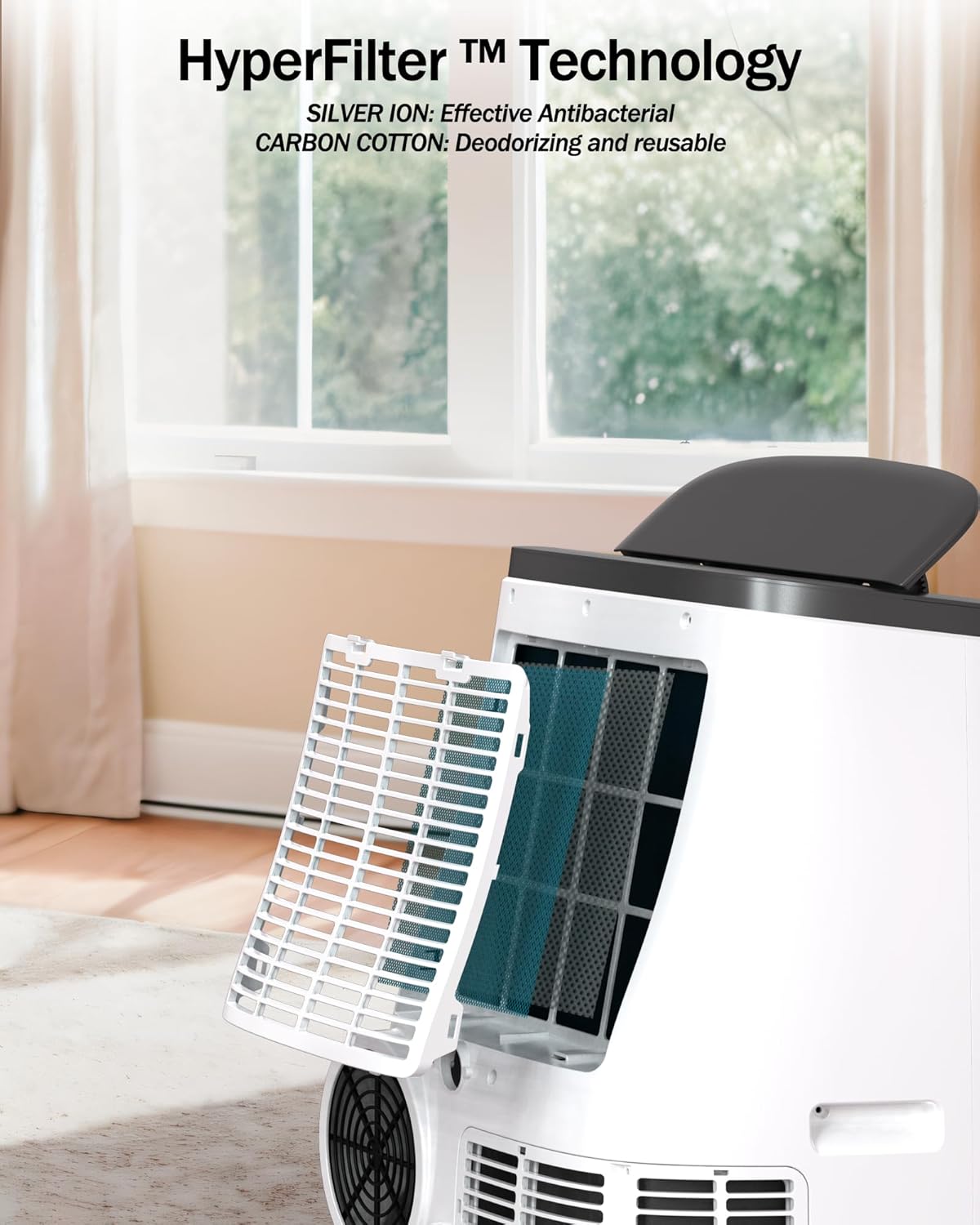 14000 BTU Portable Air Conditioners, Portable AC with 3-in-1 Cooling, Dehumidifying, and Fan Modes, Covers Up to 750 Sq. Ft, Features Quiet Operation, 24-Hour Timer, and Remote Control, Dark Grey