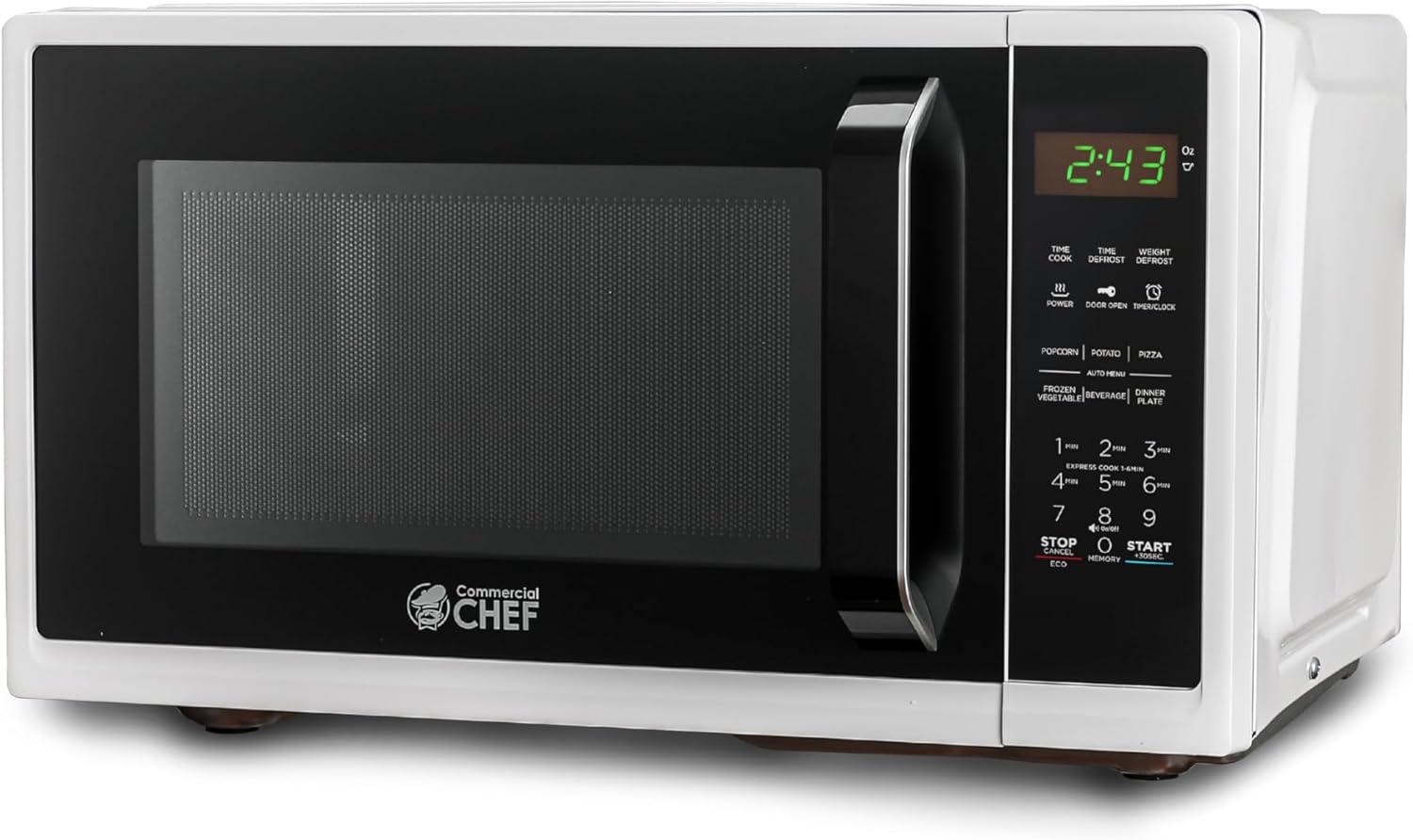 COMMERCIAL CHEF 0.9 Cubic Foot Microwave with 10 Power Levels, Small Microwave with Grip Handle, 900W Countertop Microwave with Digital Display, Door Lock and Kitchen Timer, White