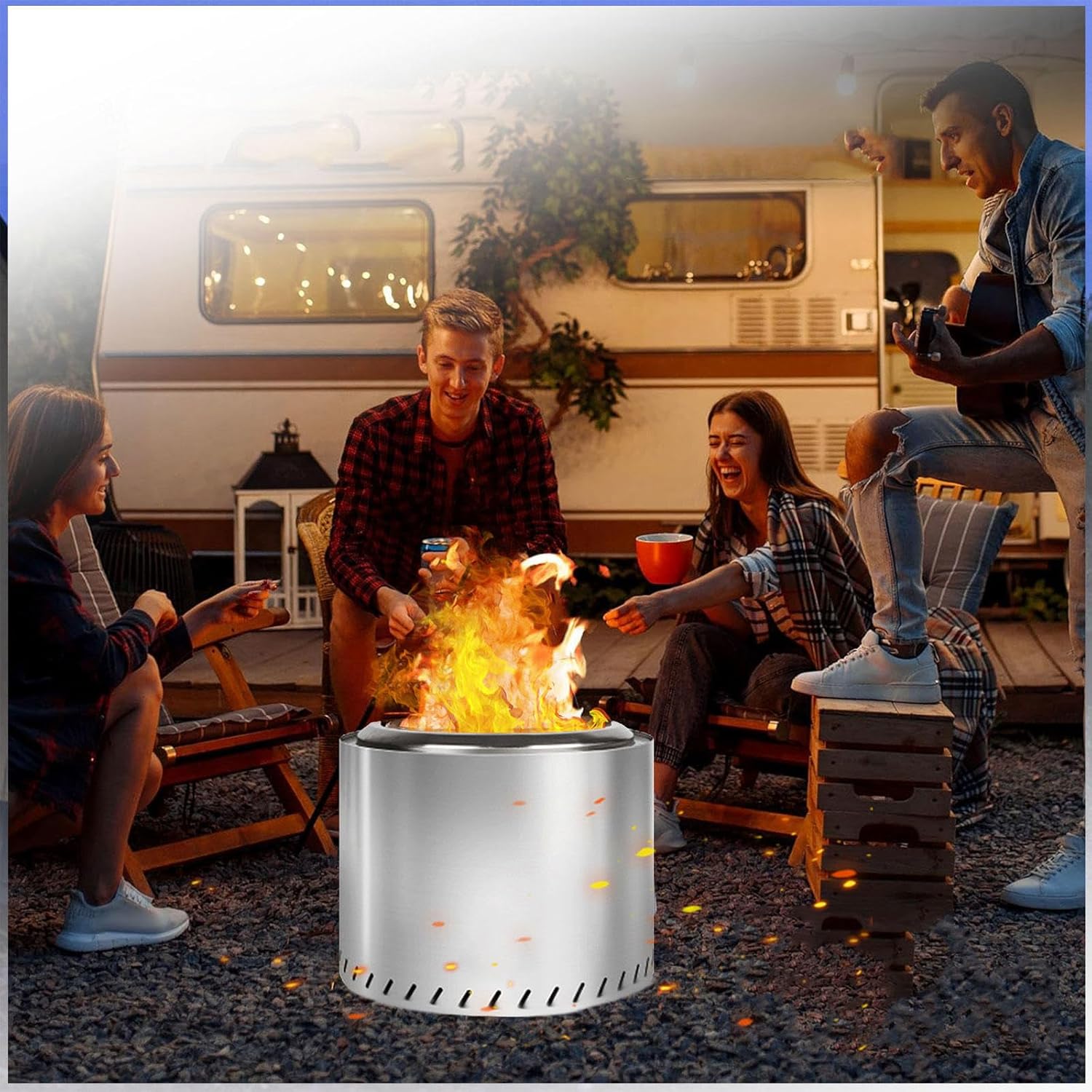 Smokeless Fire Pits 19.4 Inches Outdoor, Large Smokeless Fire Pit Cooking Durable Stainless Steel for Wood Burning, Smokeless Fire Pit with Removable Ash Pan