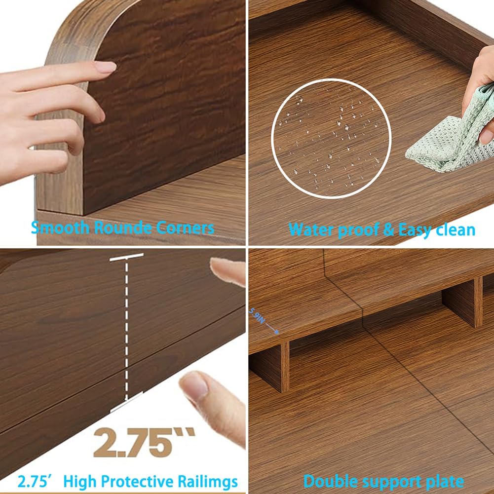 Washer Dryer Countertop with Non-Slip Pads, Laundry Wood Shelf Topper with Edge, Double Layer Organizer for Washer and Dryer Laundry Hamper Counter Storage Organization (White)