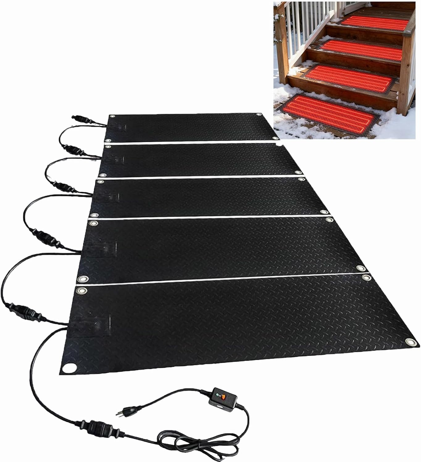 Ice Snow Melting Mats,Non Slip Rubber Heated Mat,Snow-Melting Stair Mat,10