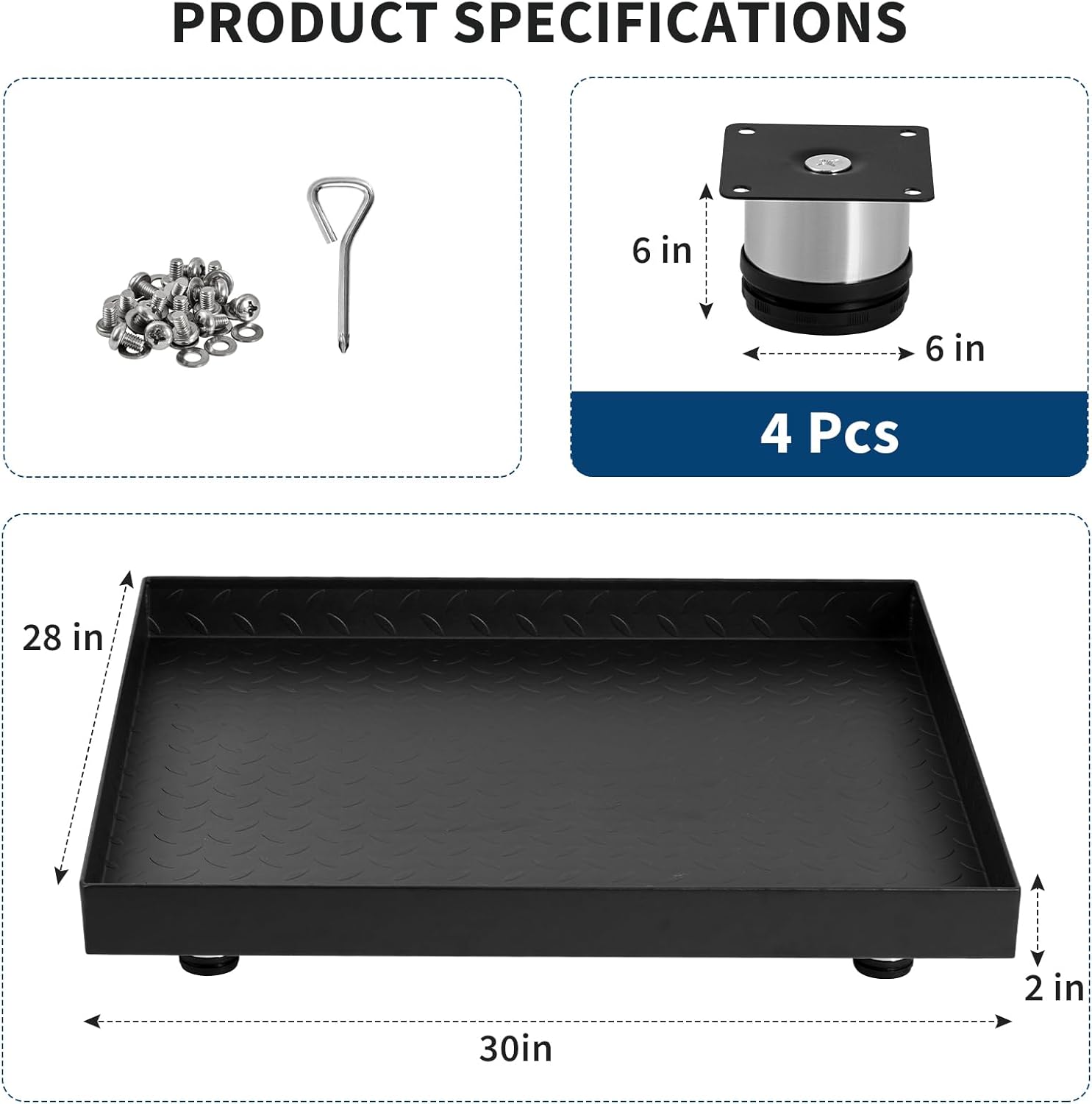 28x30 Inch Washing Machine Pan, Heavy-Duty Carbon Steel Rust-Proof Leak Protection Tray with 4 Anti-Vibration Feet, Floor Damage Prevention, Washer Drip Tray (without Drain Hole)