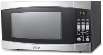 COMMERCIAL CHEF 1.4 Cubic Foot Microwave with 10 Power Levels, Small Microwave with Push Button, 1100 Watt Microwave with Digital Control Panels, Countertop Microwave with Timer, Stainless Steel
