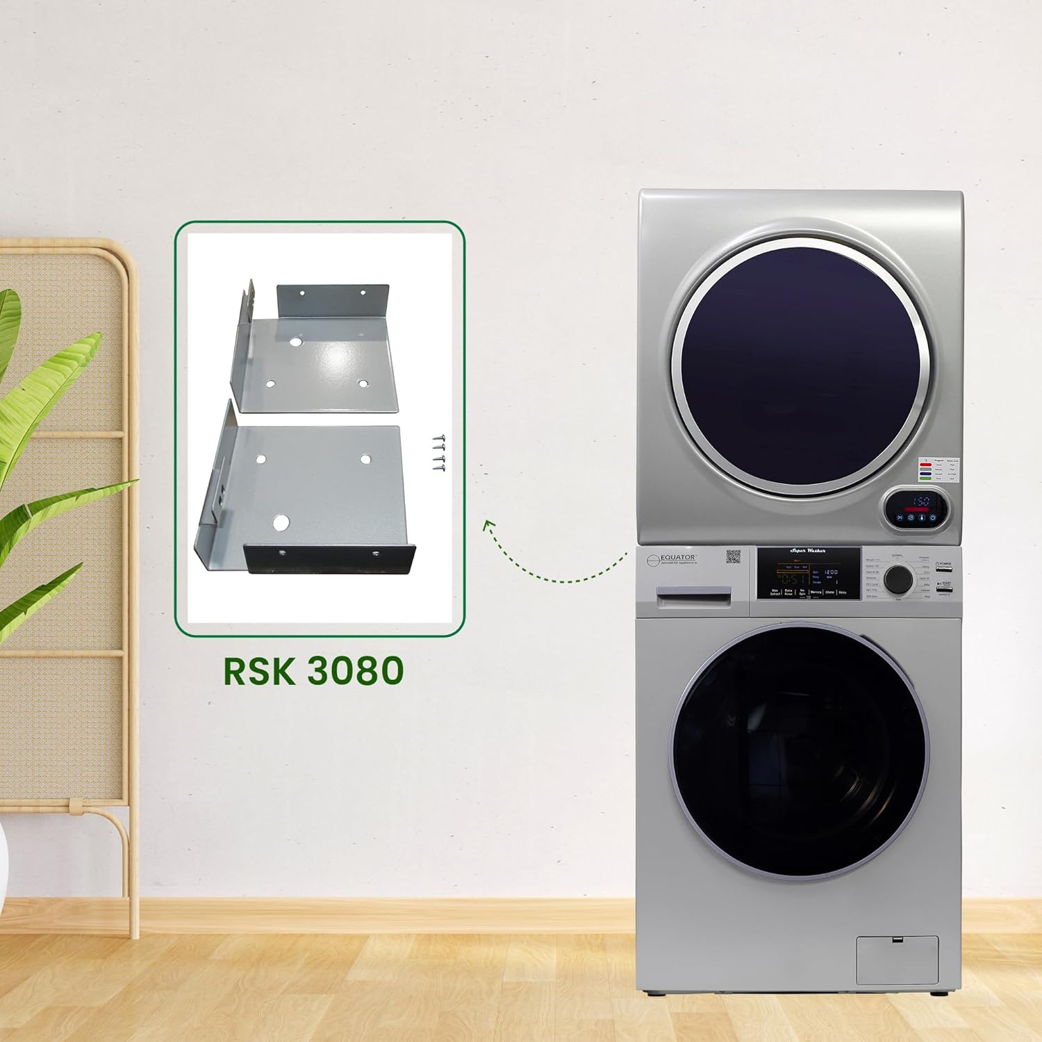 Equator Premium Stackable 15 Lbs Washer 1.62cf 110V+Vented Digi Dryer 3.5cf 110V (Silver)